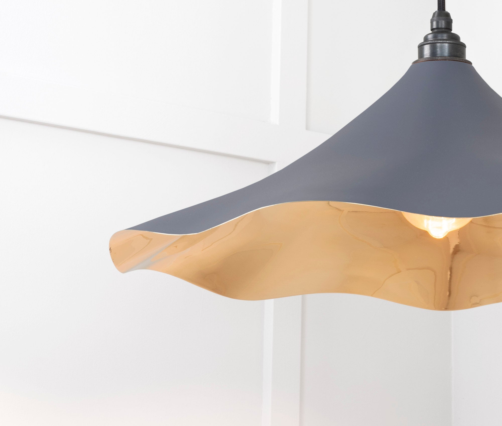 Smooth Brass Flora Pendant Light Slate, Detailed close up view of pendant.