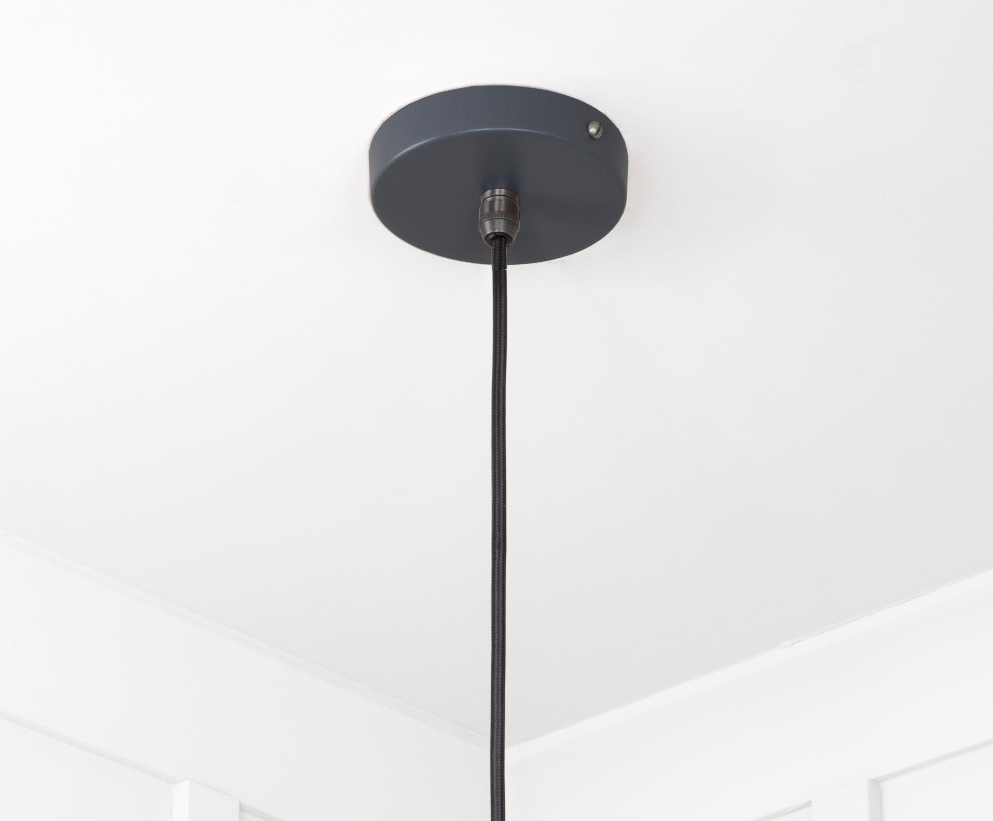 Smooth Brass Flora Pendant Light Slate, close up view of fitting and cable.