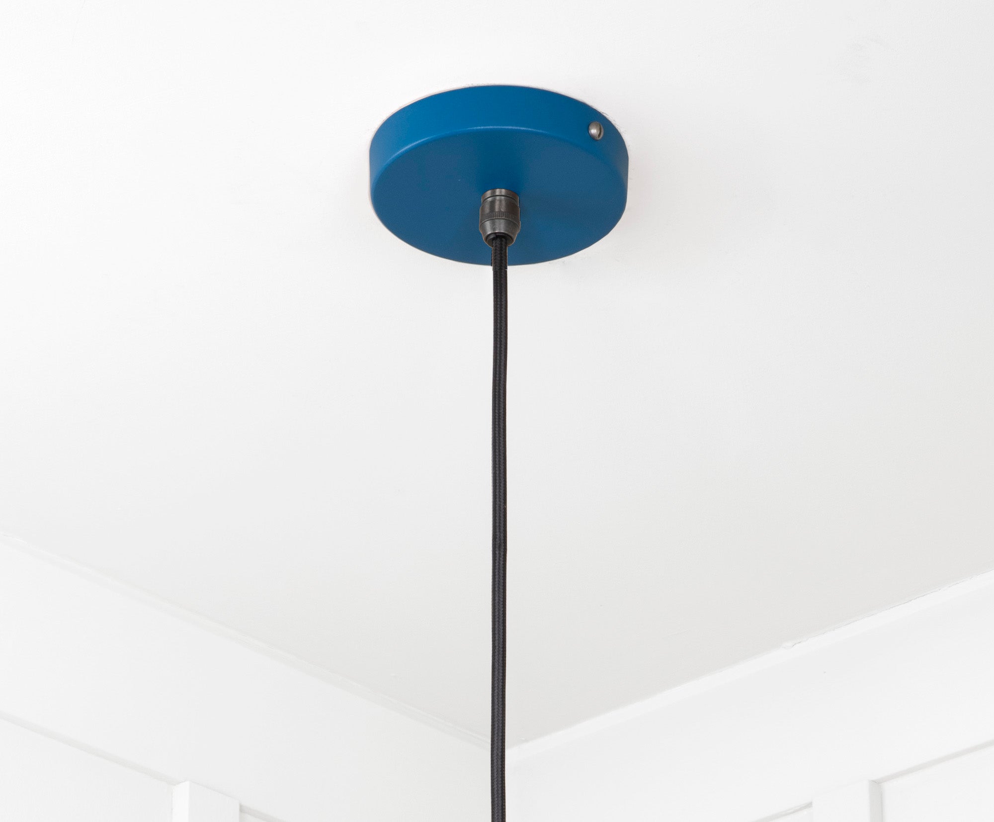 Smooth Brass Flora Pendant Light Upstream, close up view of fitting and cable.