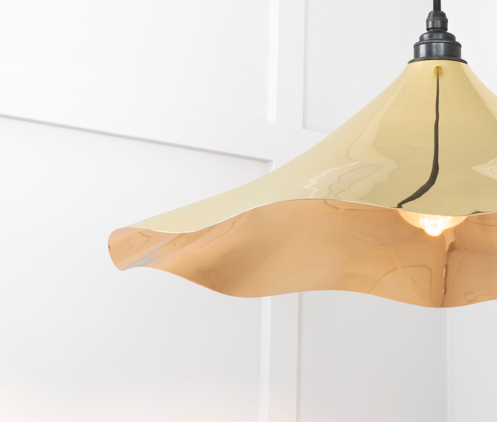 Smooth Brass Flora Pendant Light , Detailed close up view of pendant.