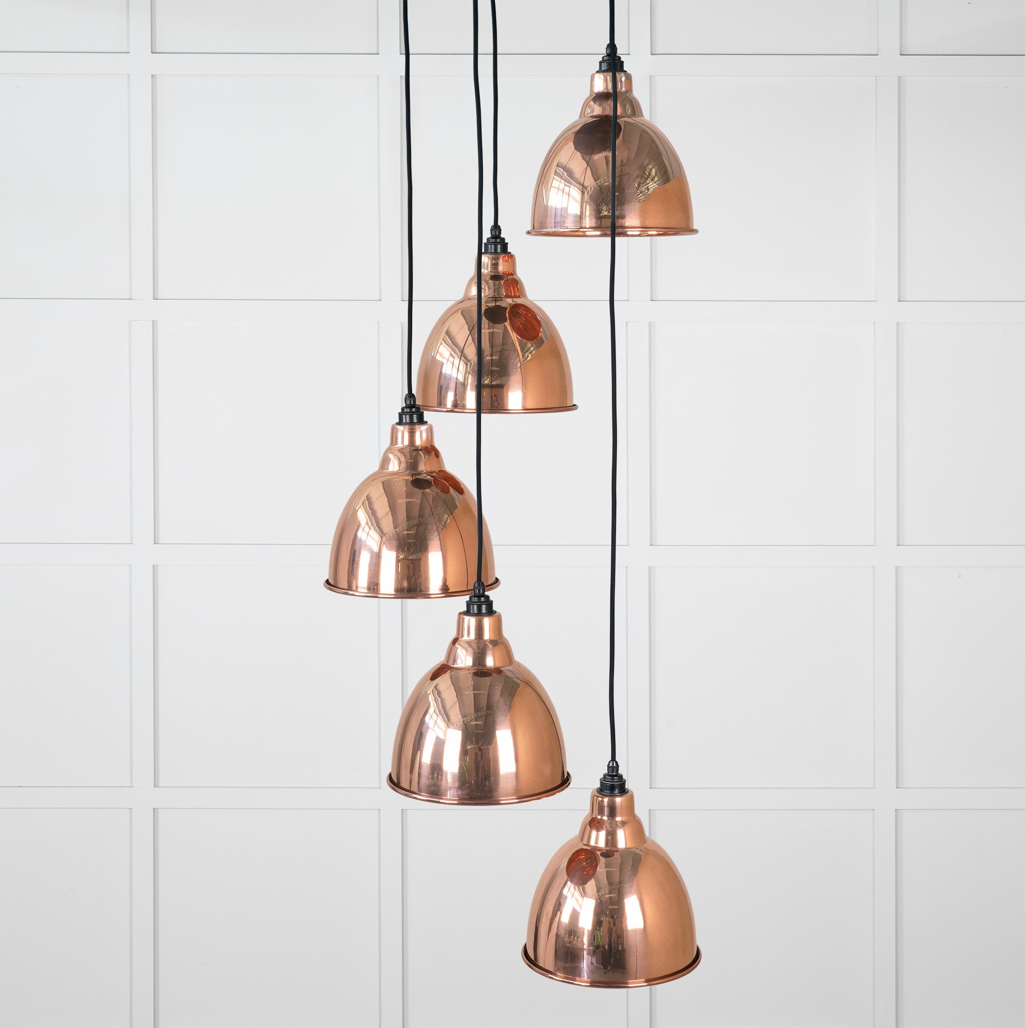 Smooth Copper Brindley Cluster Pendant Light , Front Side with light on.