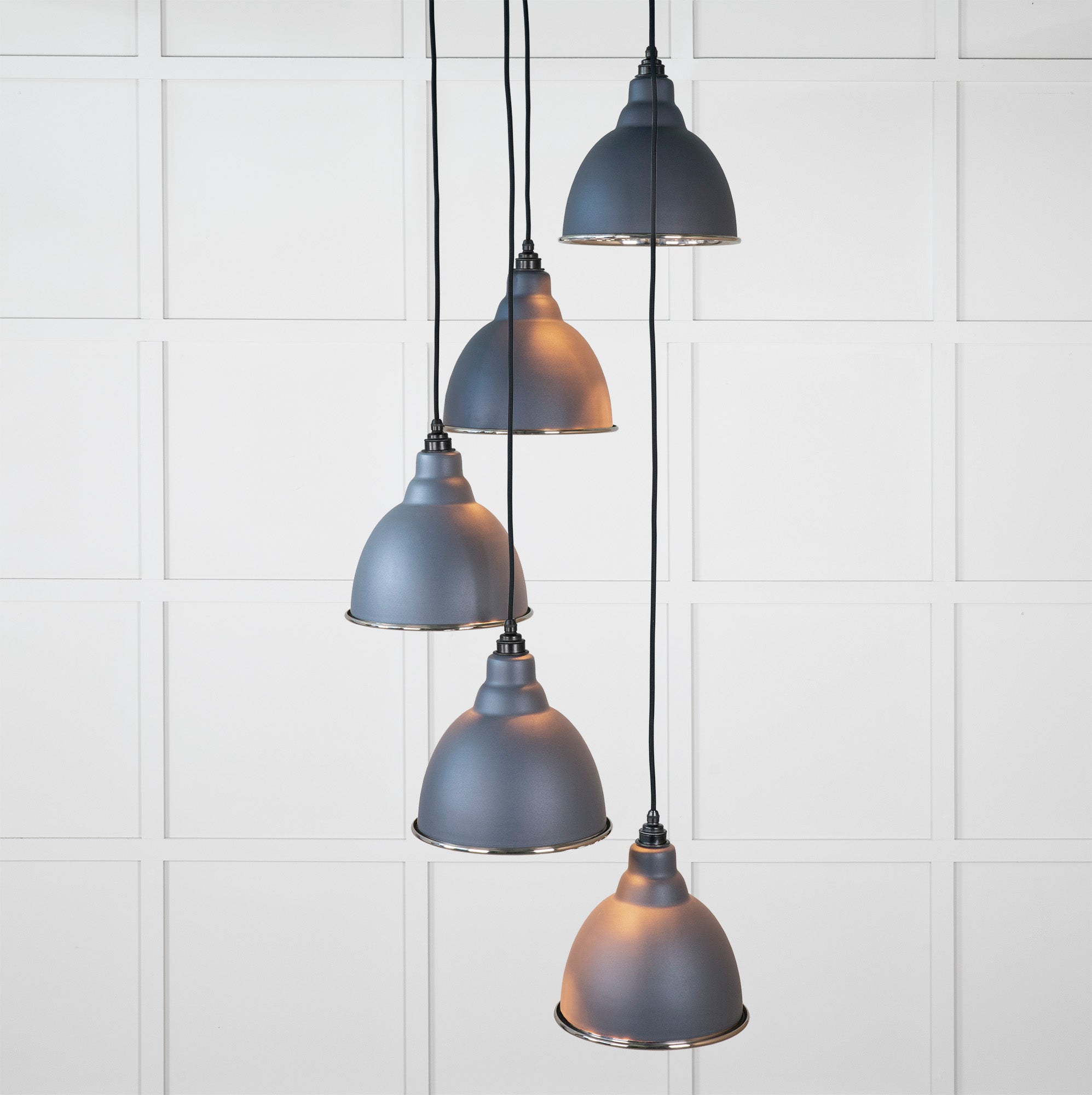 Smooth Nickel Brindley Cluster Pendant Light Slate, Front Side with light on.