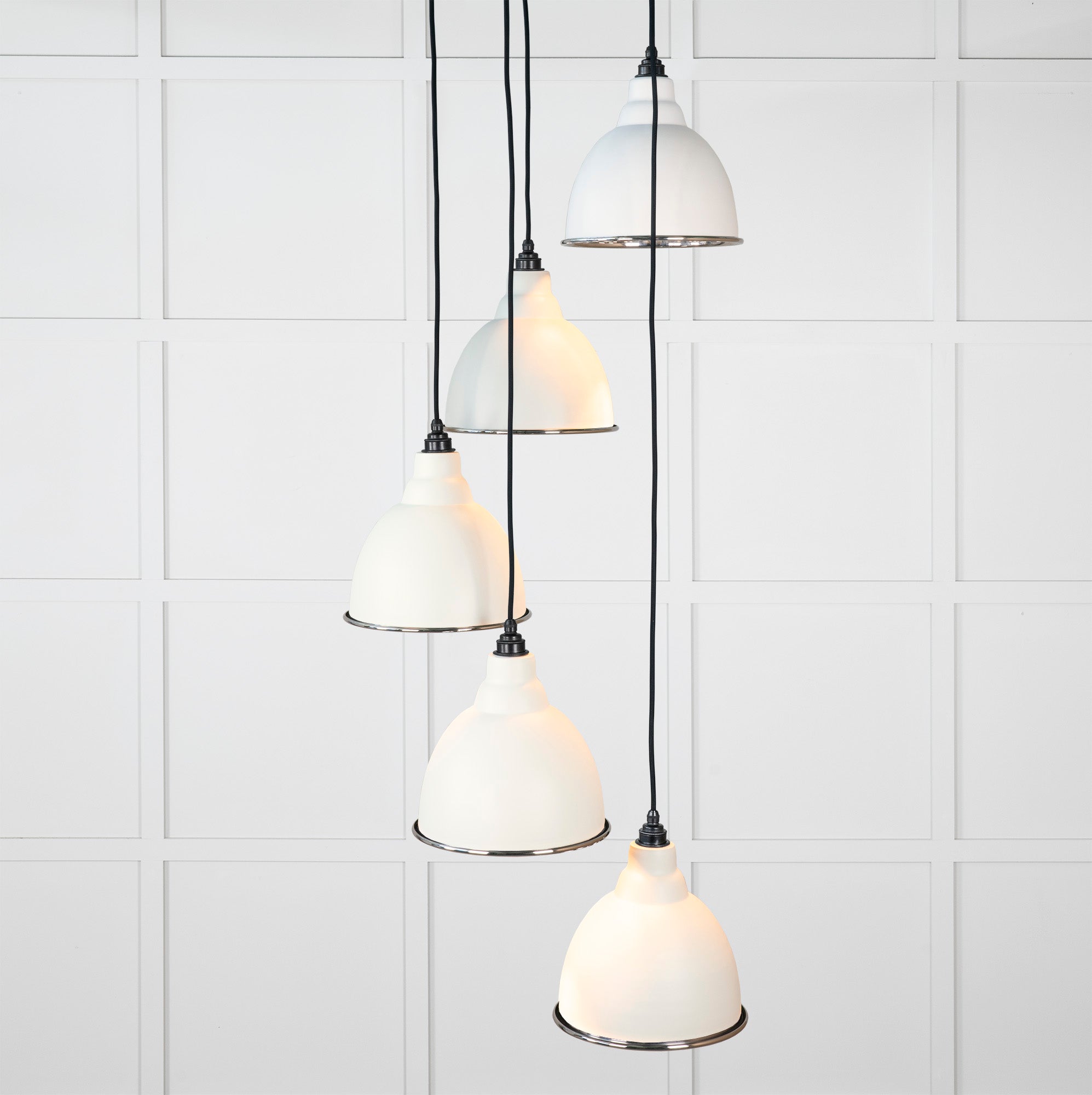 Smooth Nickel Brindley Cluster Pendant Light Teasel, Front Side with light on.