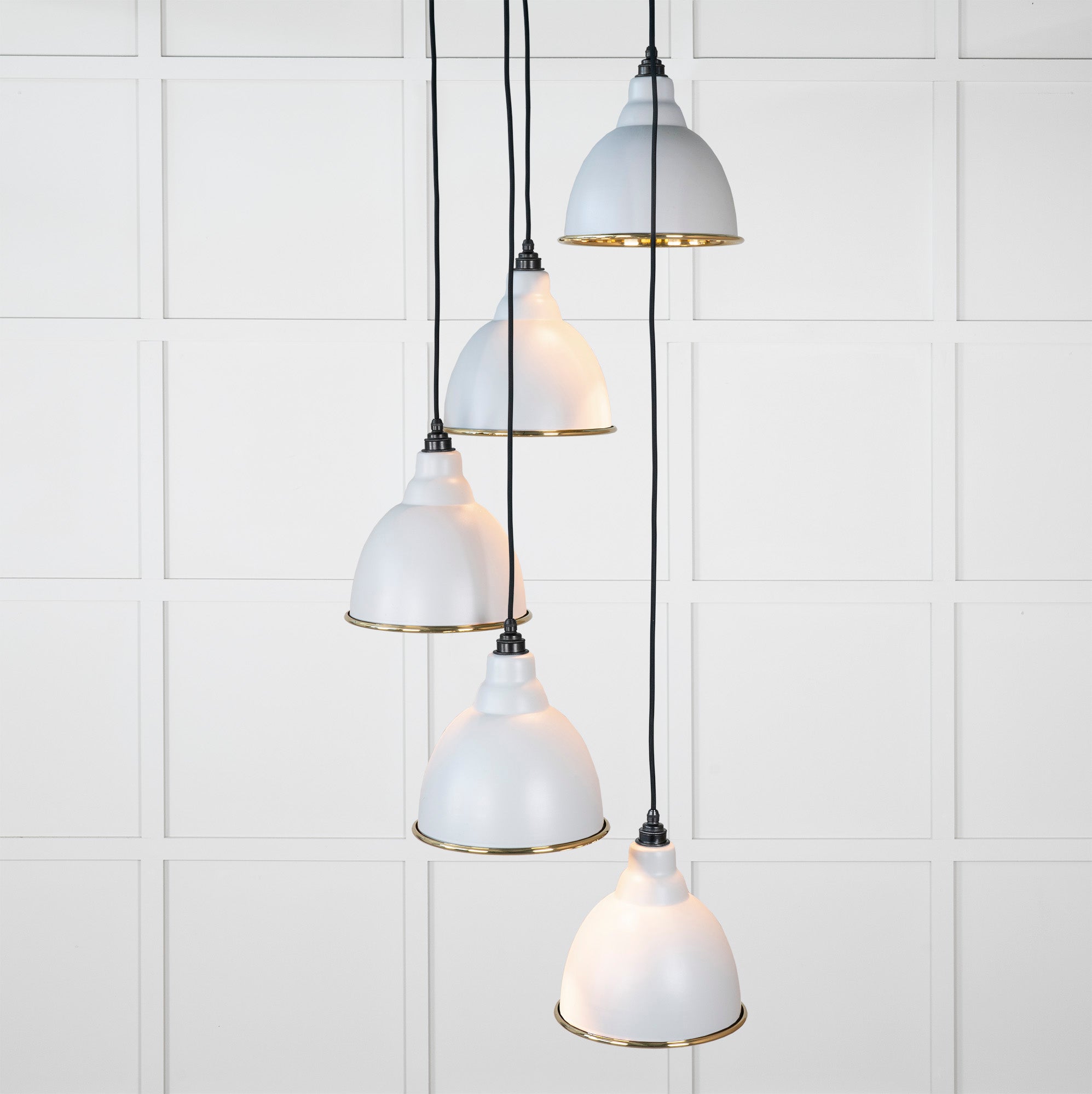 Smooth Brass Brindley Cluster Pendant Light Birch, Front Side with light on.