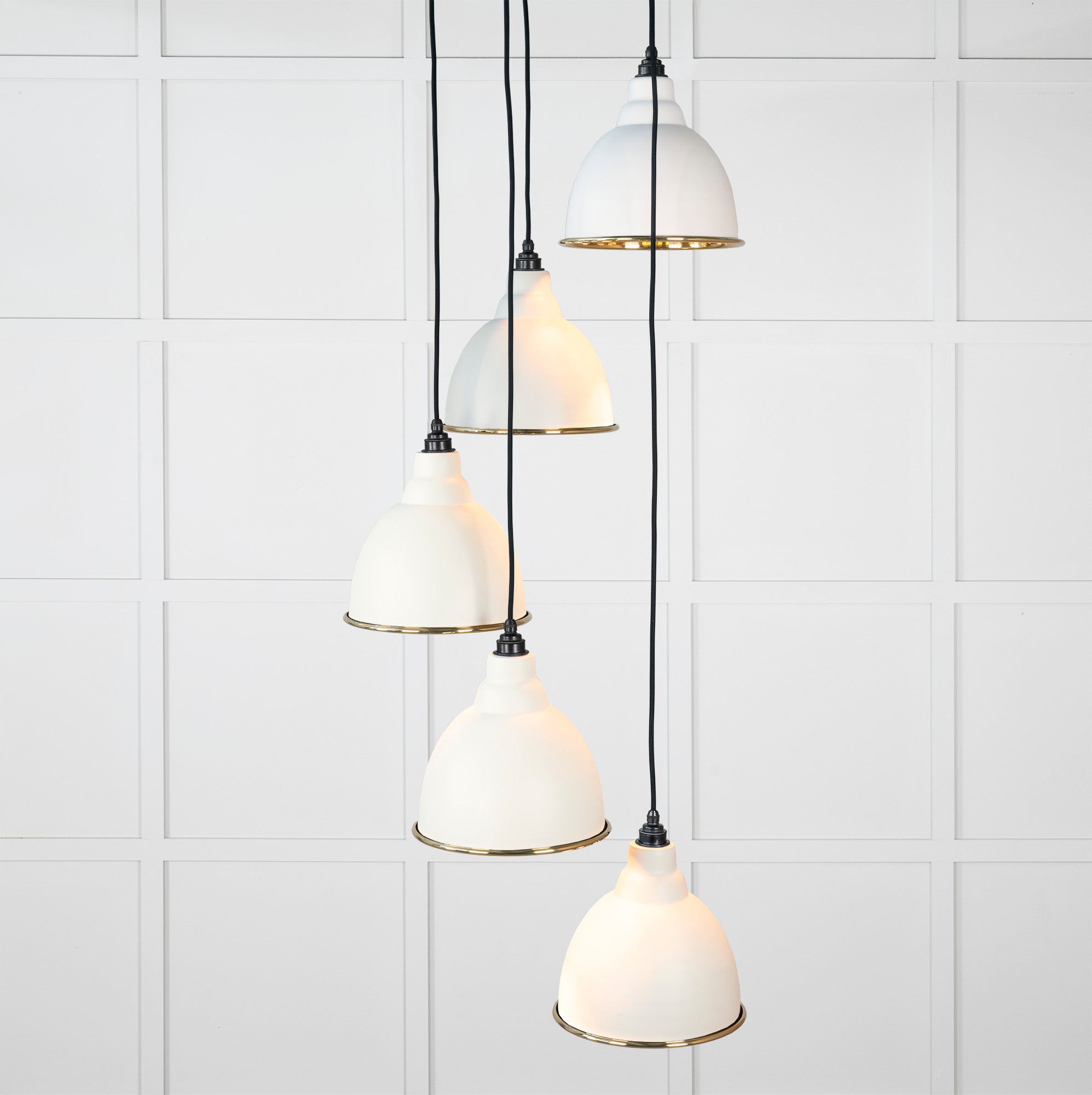 Smooth Brass Brindley Cluster Pendant Light Teasel, Front Side with light on.