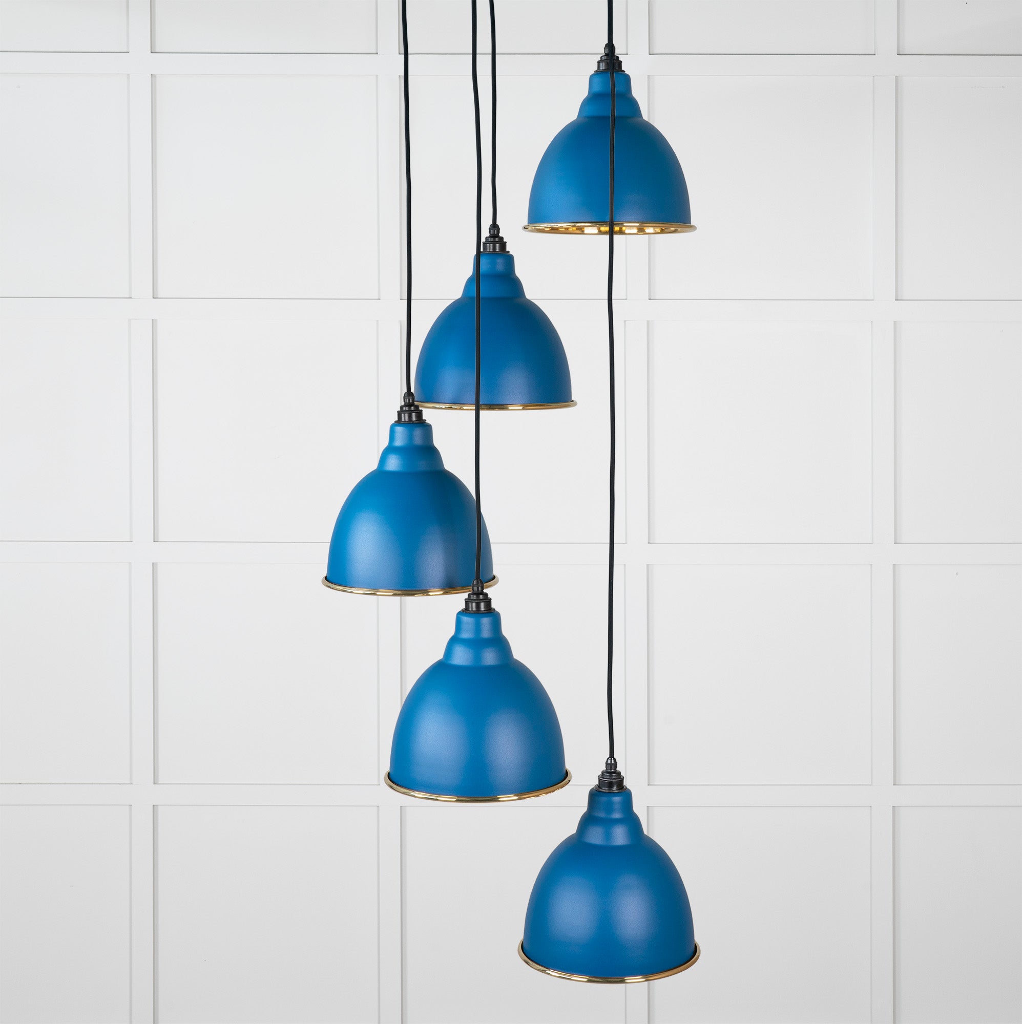 Smooth Brass Brindley Cluster Pendant Light Upstream, Front Side.