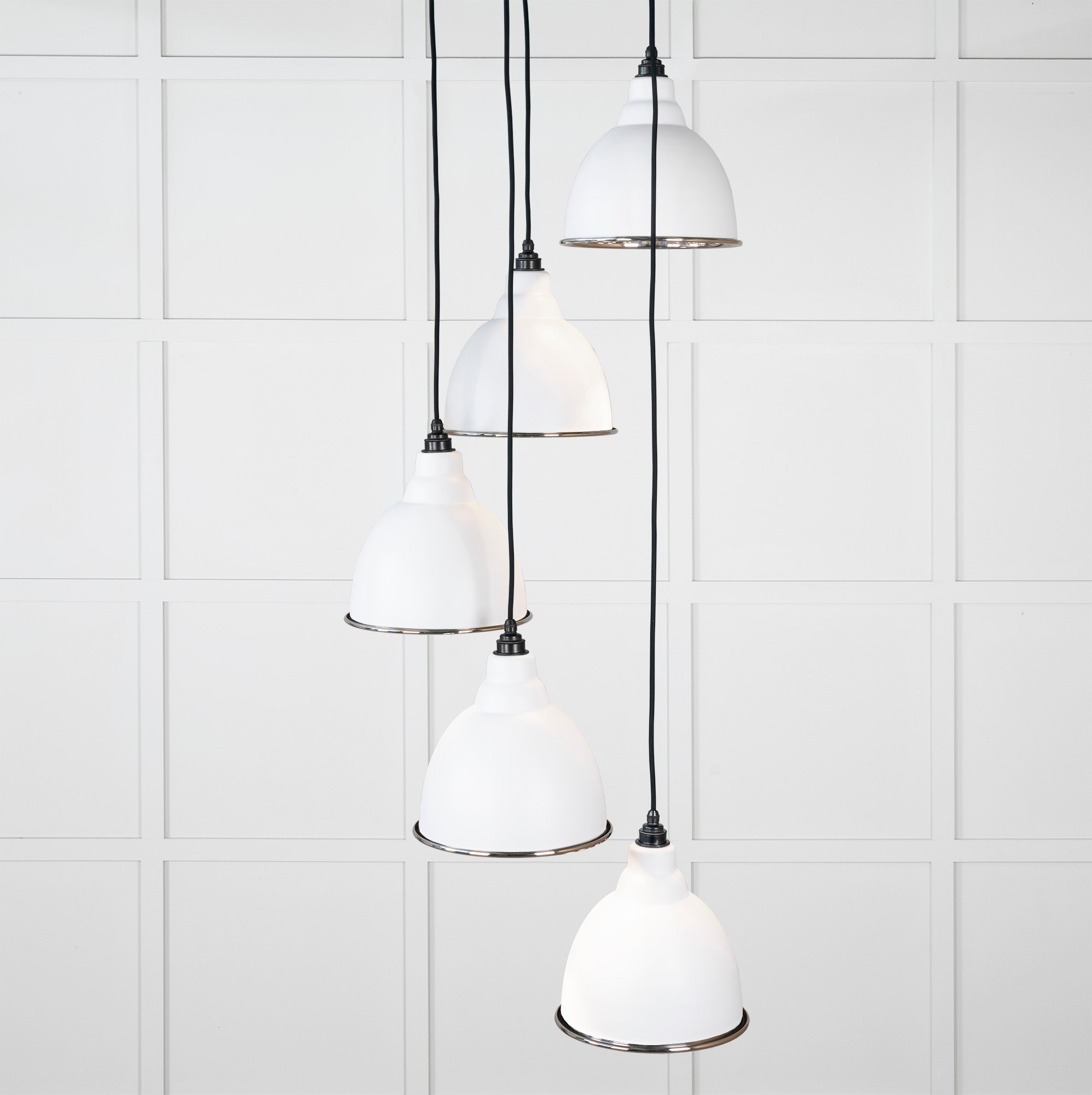 Hammered Nickel Brindley Cluster Pendant Light Flock, Front Side with light on.