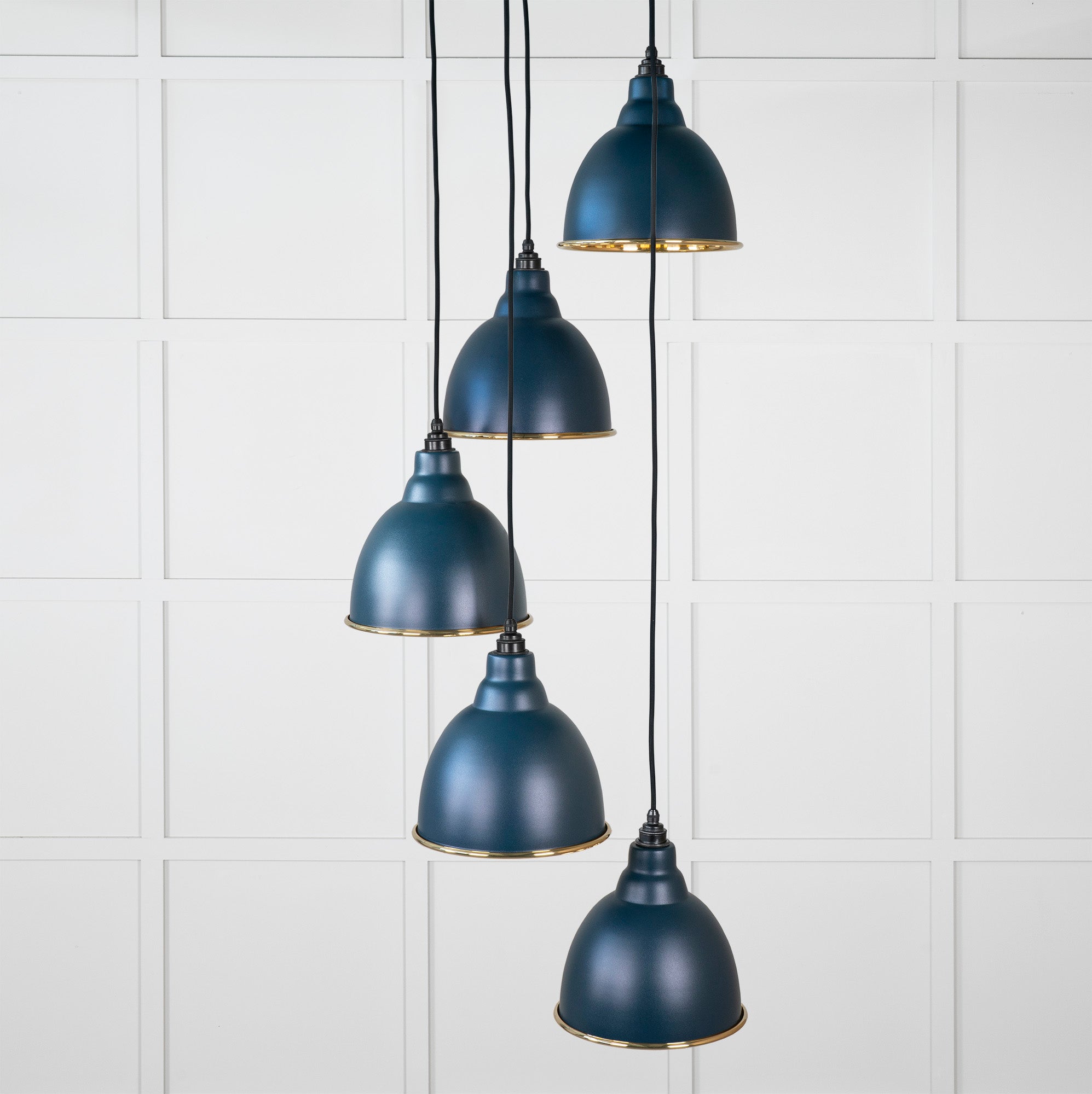 Hammered Brass Brindley Cluster Pendant Light Dusk, Front Side.