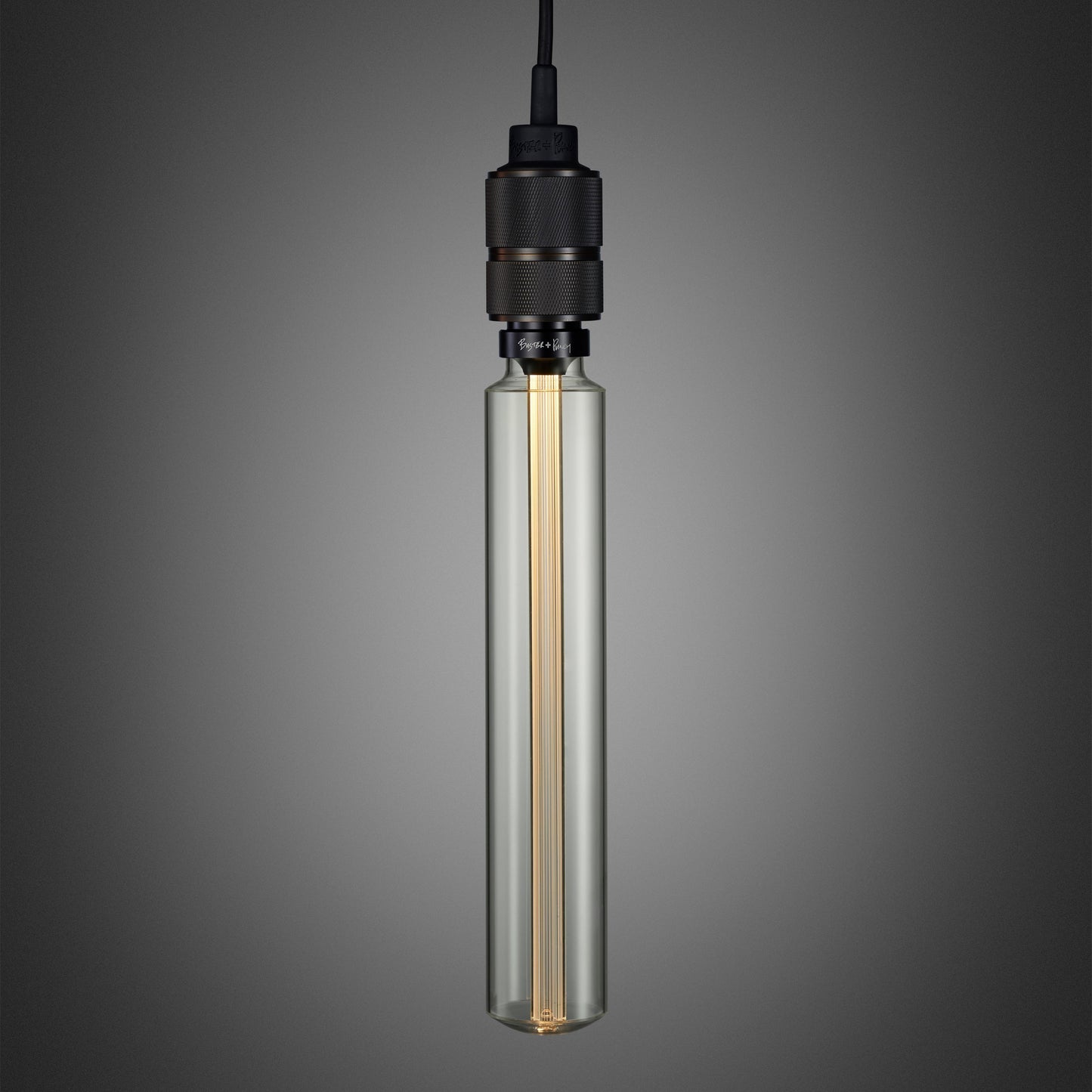 Hooked 1.0 Pendant Light / Nude Smoked bronze, close up view with tube bulb.