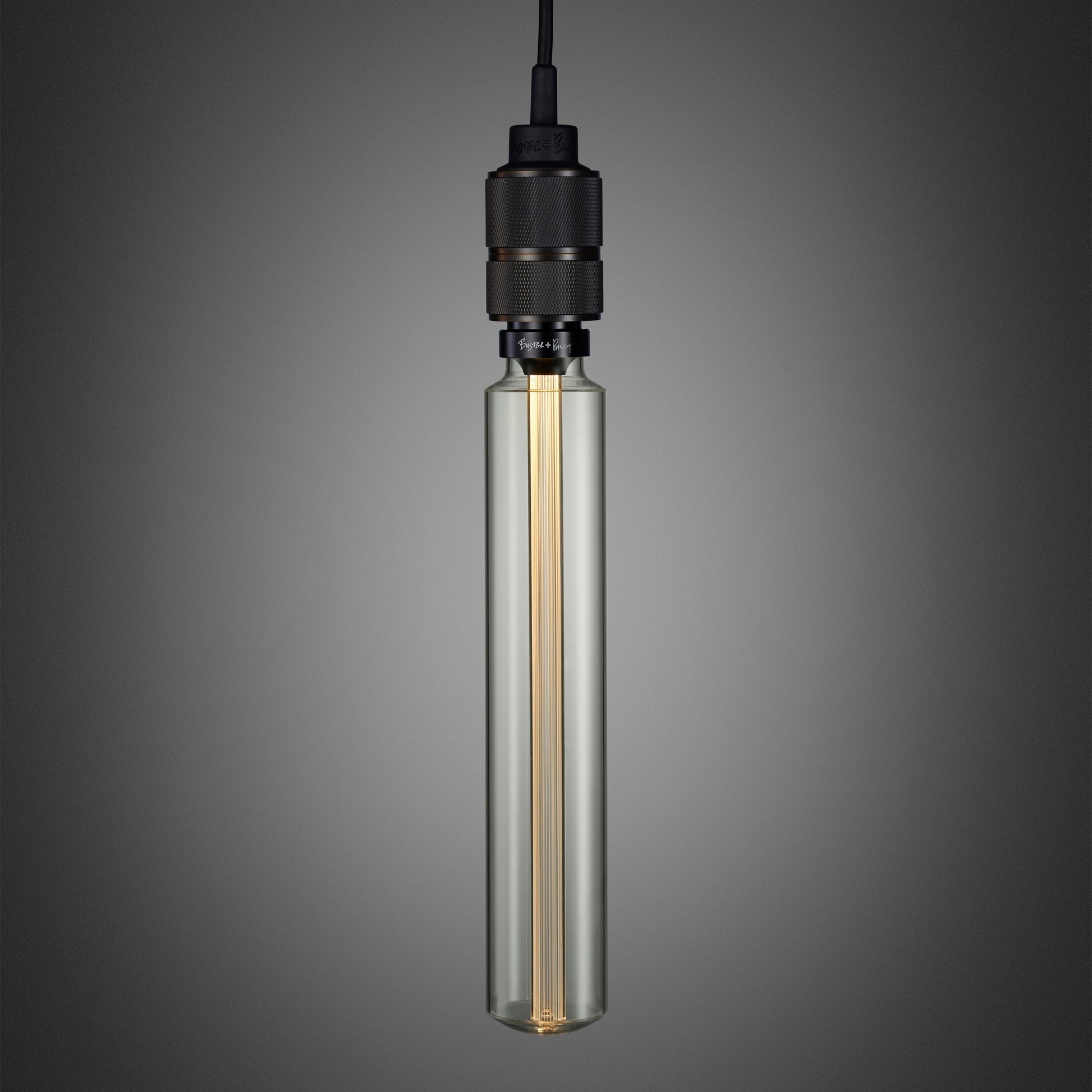 Hooked 1.0 Pendant Light / Nude Smoked bronze, close up view with tube bulb.