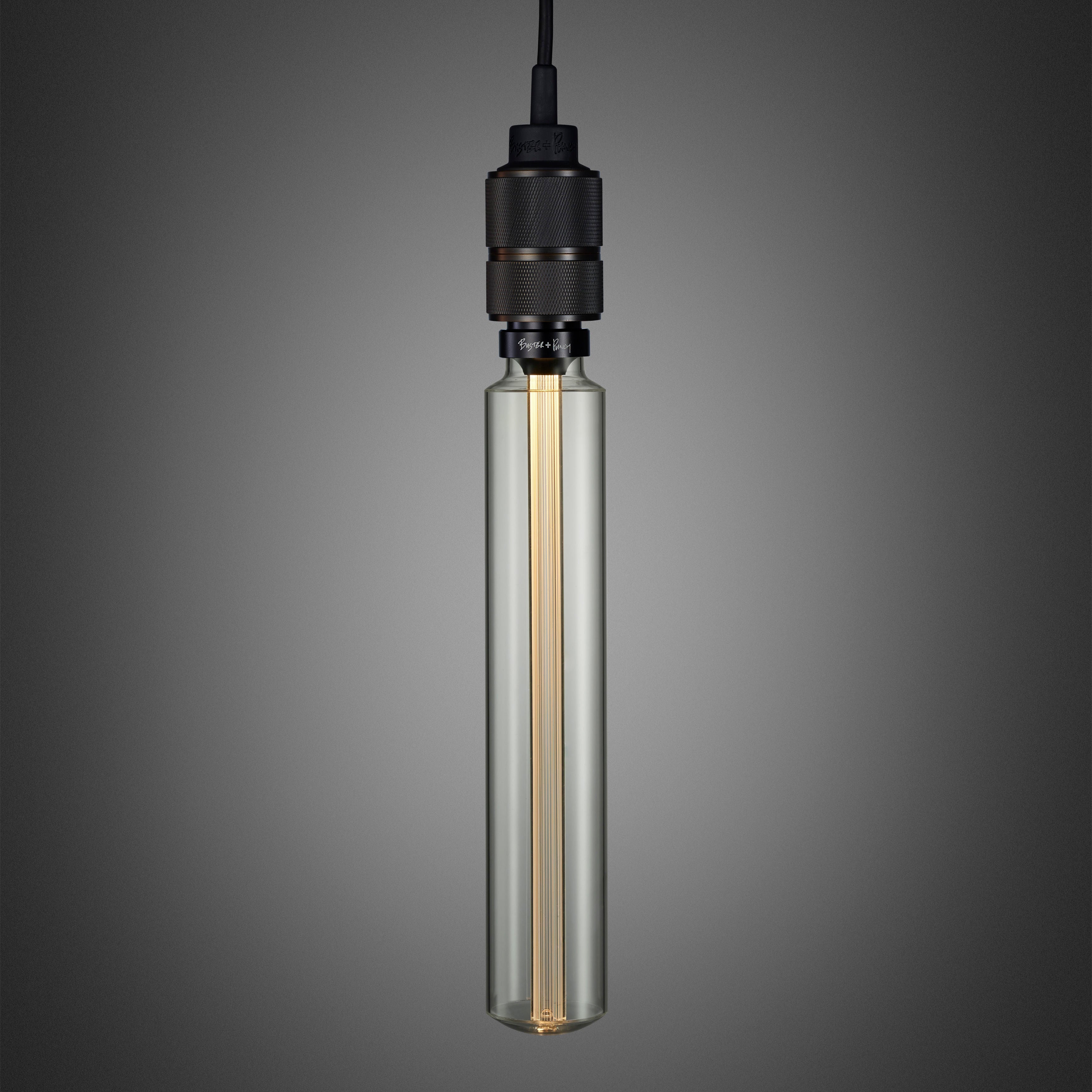 Hooked 1.0 Pendant Light / Nude Smoked bronze, close up view with tube bulb.