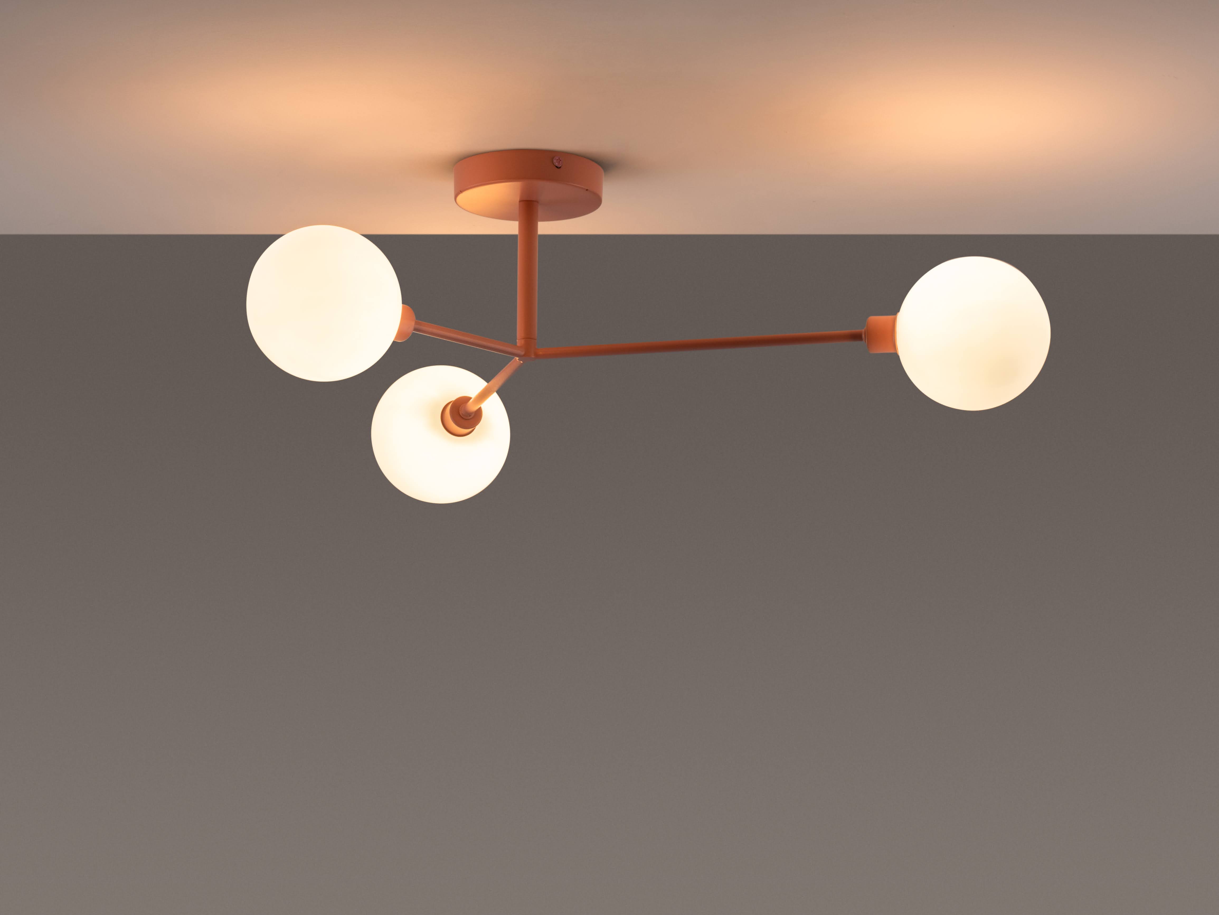 3 Light Flush Ceiling Light pink, front on