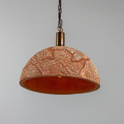 Kauri Organic Ceramic Dome Pendant Light 37cm, Red Iron