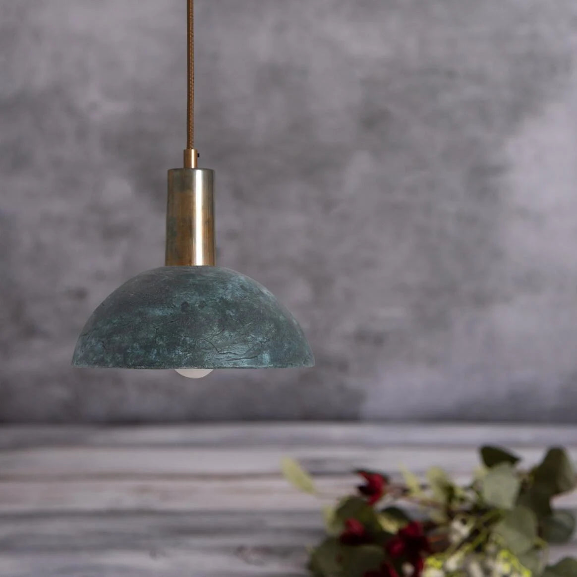 Kauri Organic Ceramic Dome Pendant Light 20cm, Blue Earth