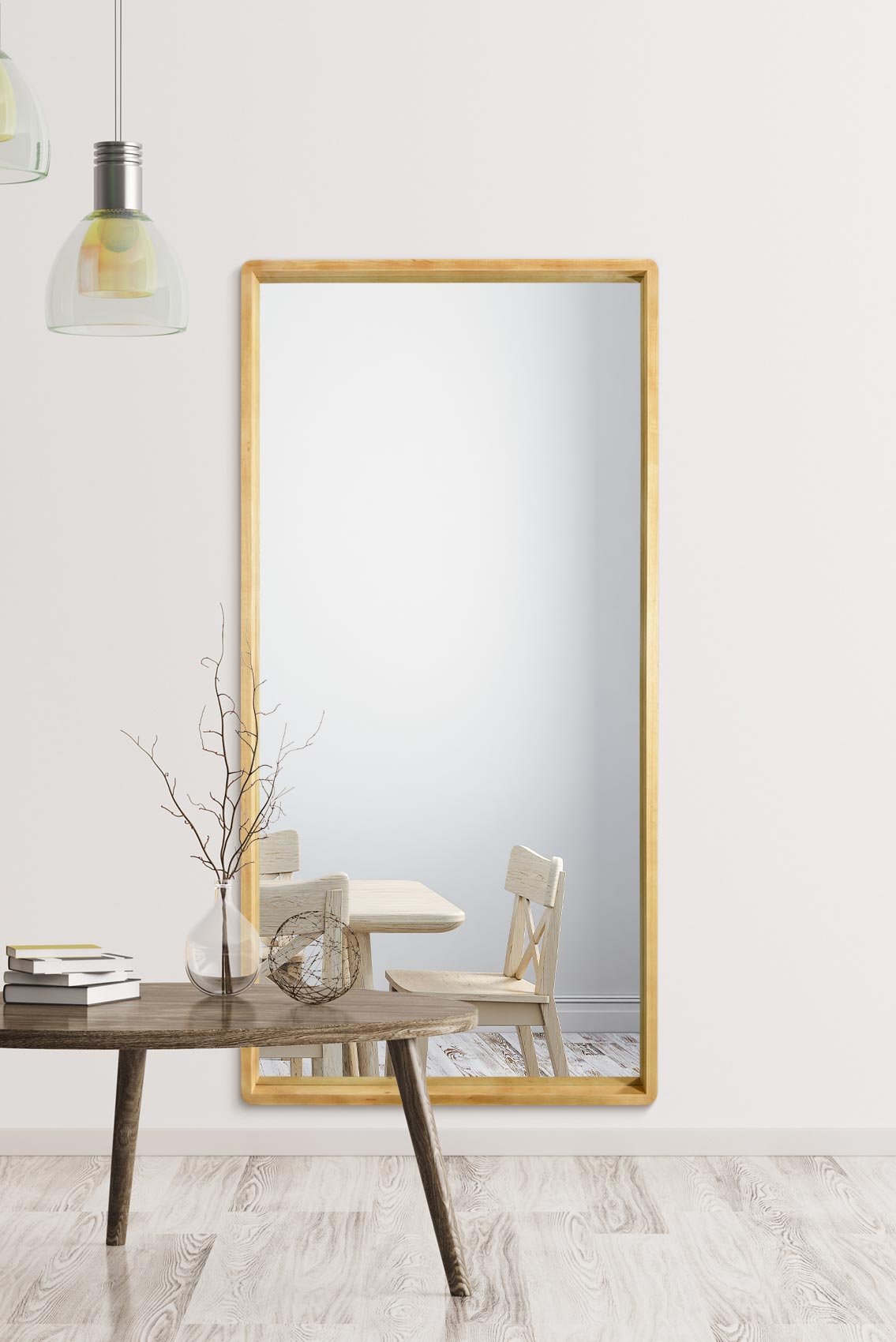 Scandi Elegance - 71" X 35" (180CM X 90CM) Solid Oak Rounded Corner Leaner Mirror-1