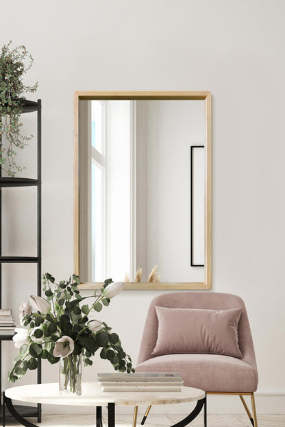 Scandi Chic Solid Oak Rounded Corner Wall Mirror 39" X 27.5" (100CM X 70CM)-1