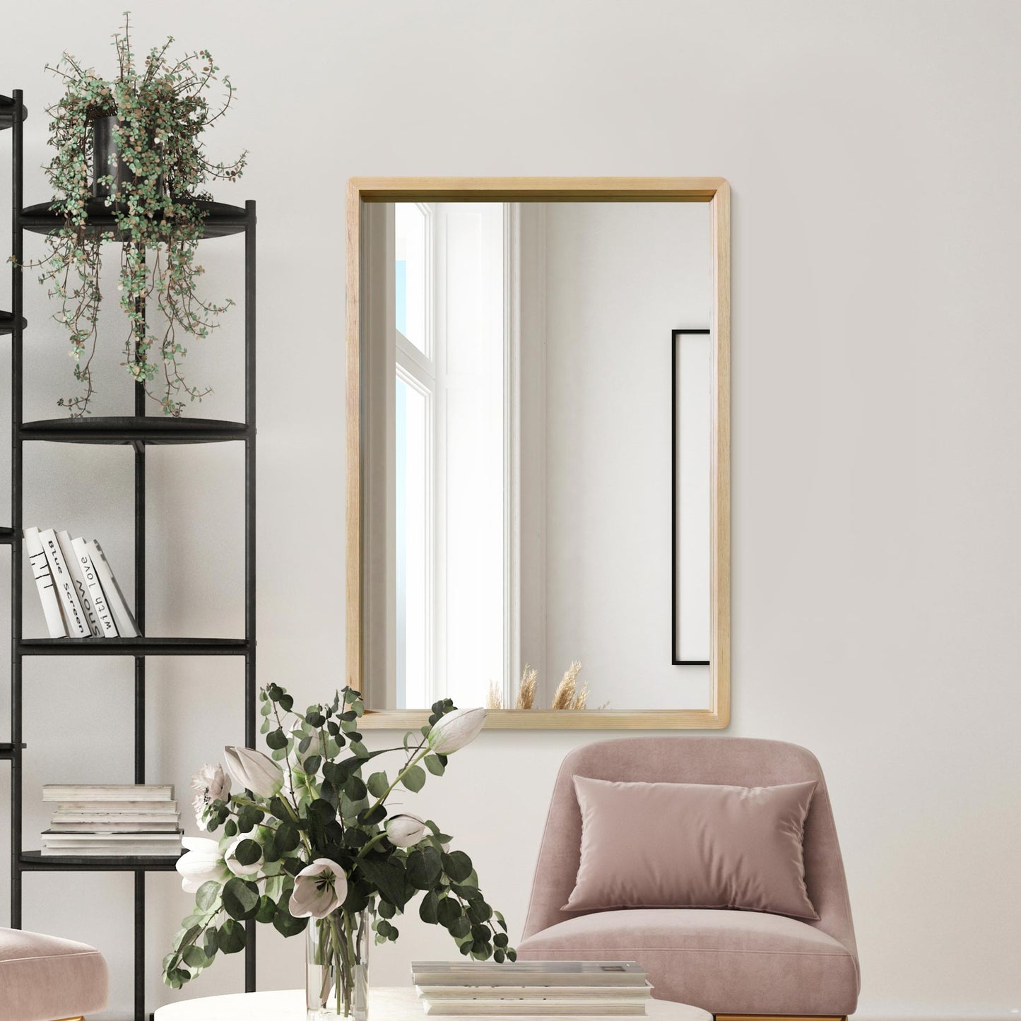 Scandi Chic Solid Oak Rounded Corner Wall Mirror 39" X 27.5" (100CM X 70CM)-10