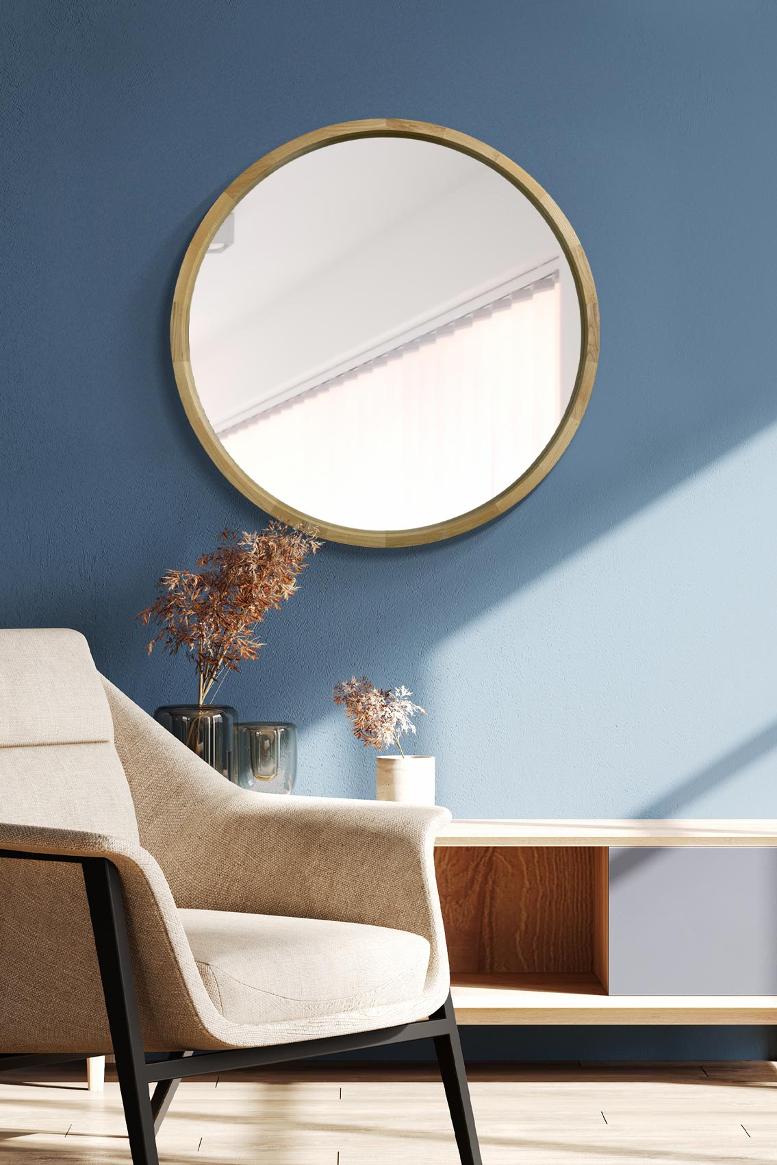 The Oak Essence - 31" X 31" (80CM X 80CM) Round Deep Dish Mirror with Frame-1