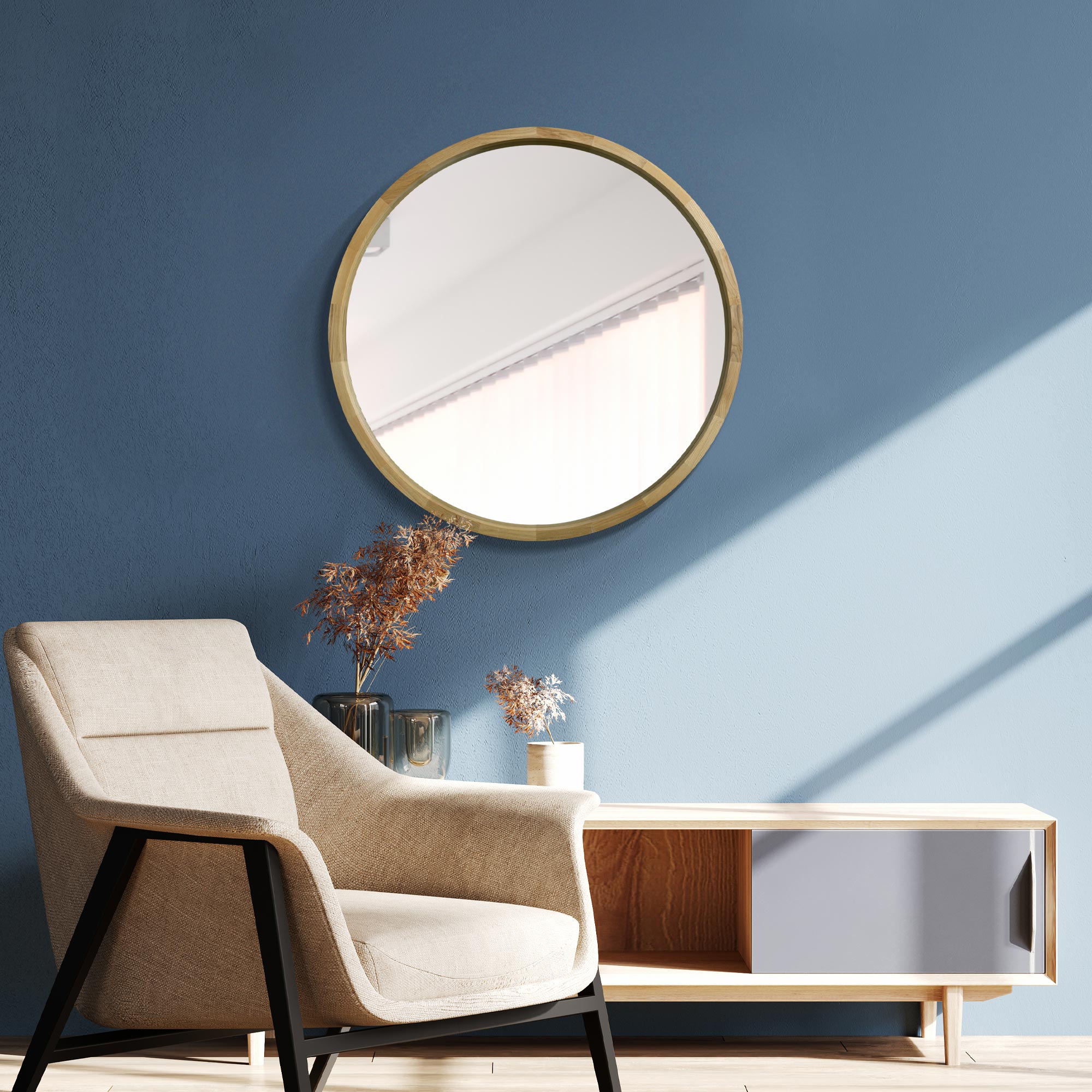 The Oak Essence - 31" X 31" (80CM X 80CM) Round Deep Dish Mirror with Fram-2