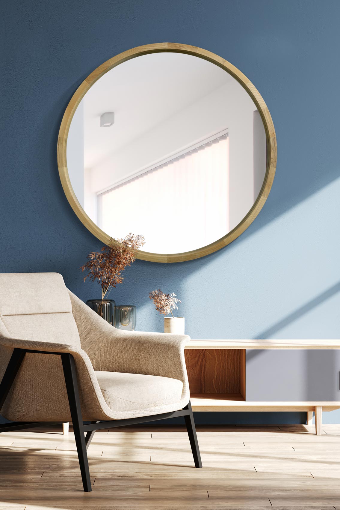 The Oak Essence - 39" X 39" (100CM X 100CM) Round Deep Dish Framed Mirror-1