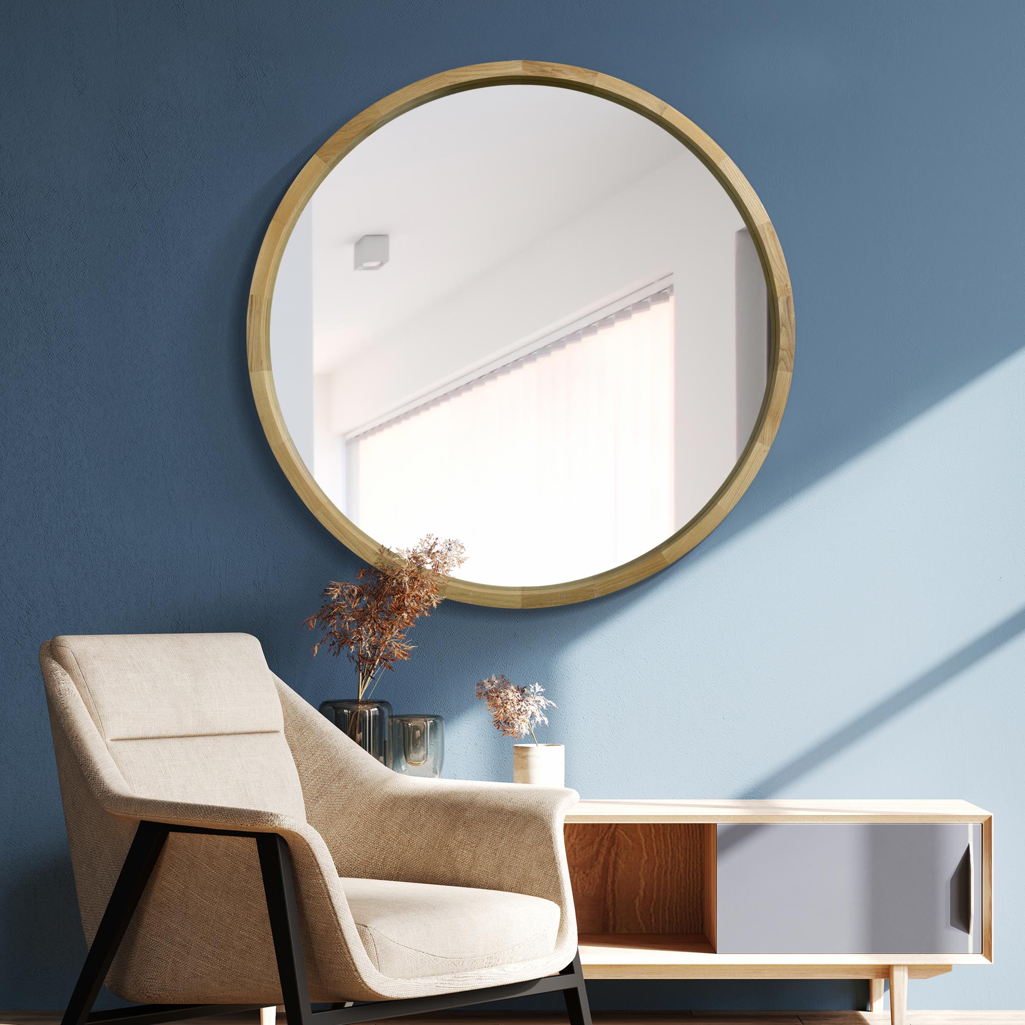 The Oak Essence - 39" X 39" (100CM X 100CM) Round Deep Dish Framed Mirro-2