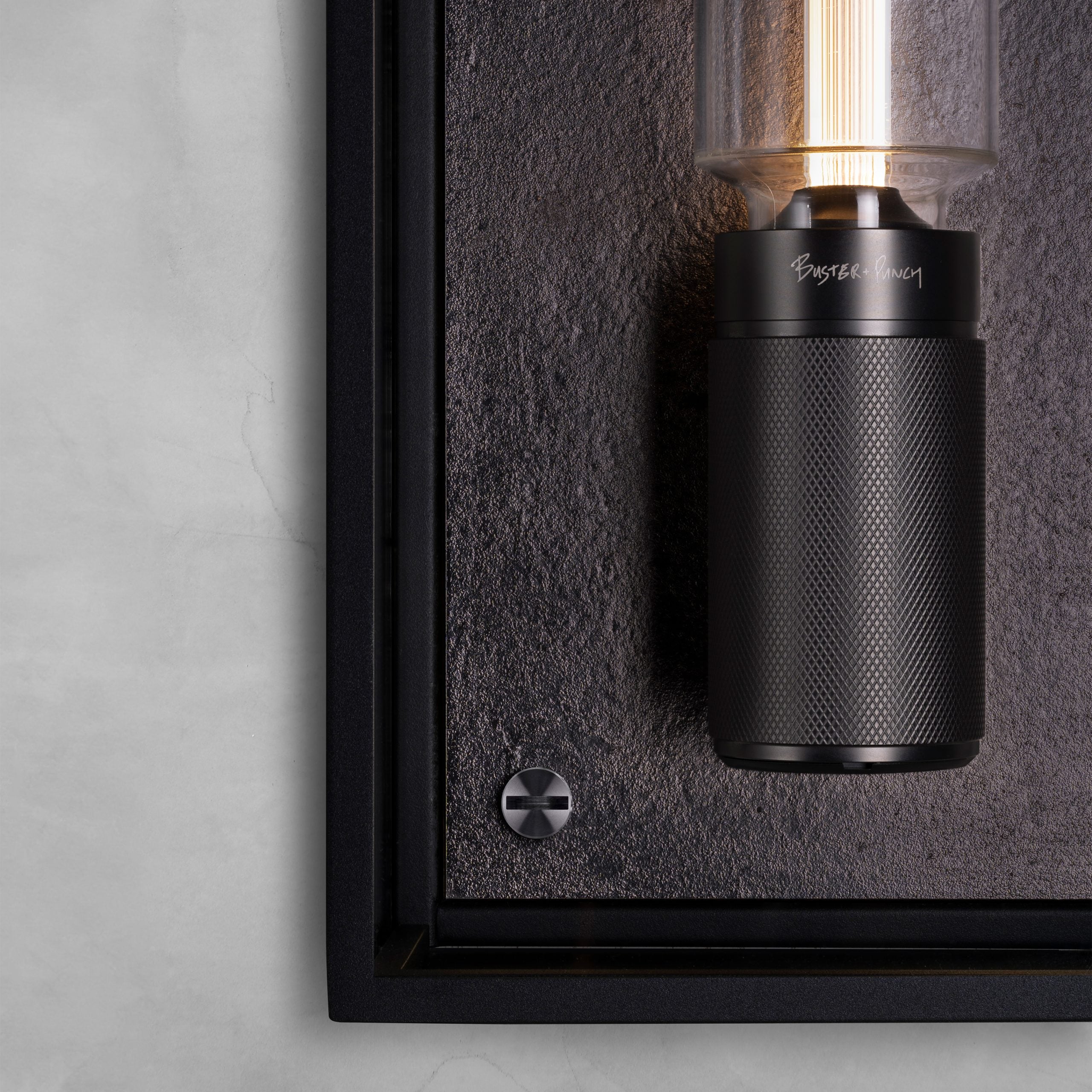 Caged Wet / Wall / Large gun metal, detailed close up of fitting.