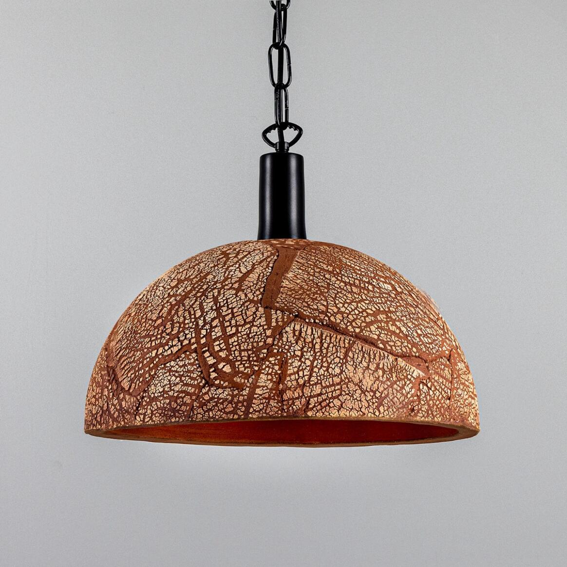 Kauri Organic Ceramic Dome Pendant Light 37cm, Red Iron