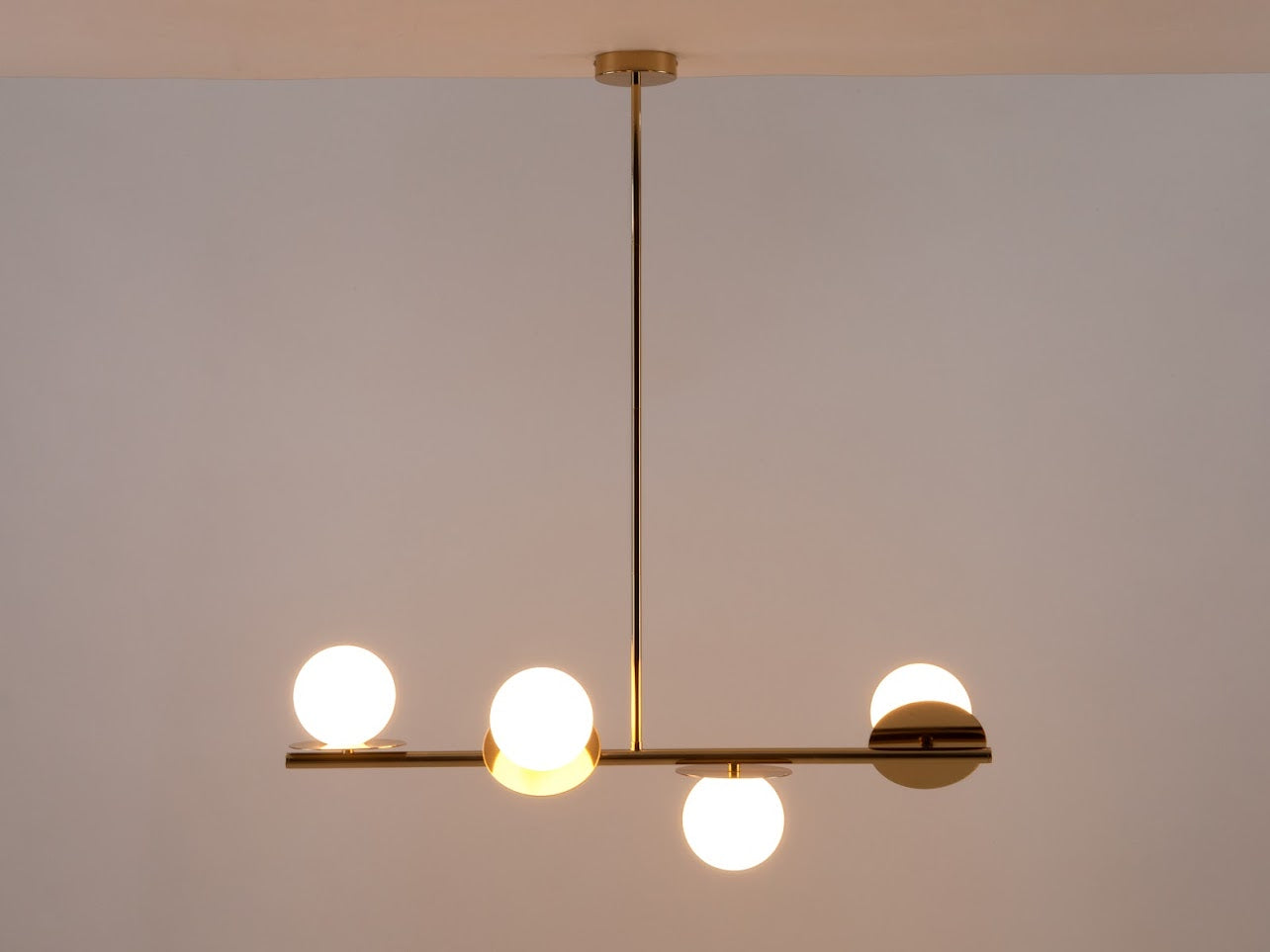 Brass Opal Disk Ceiling Light front view on 