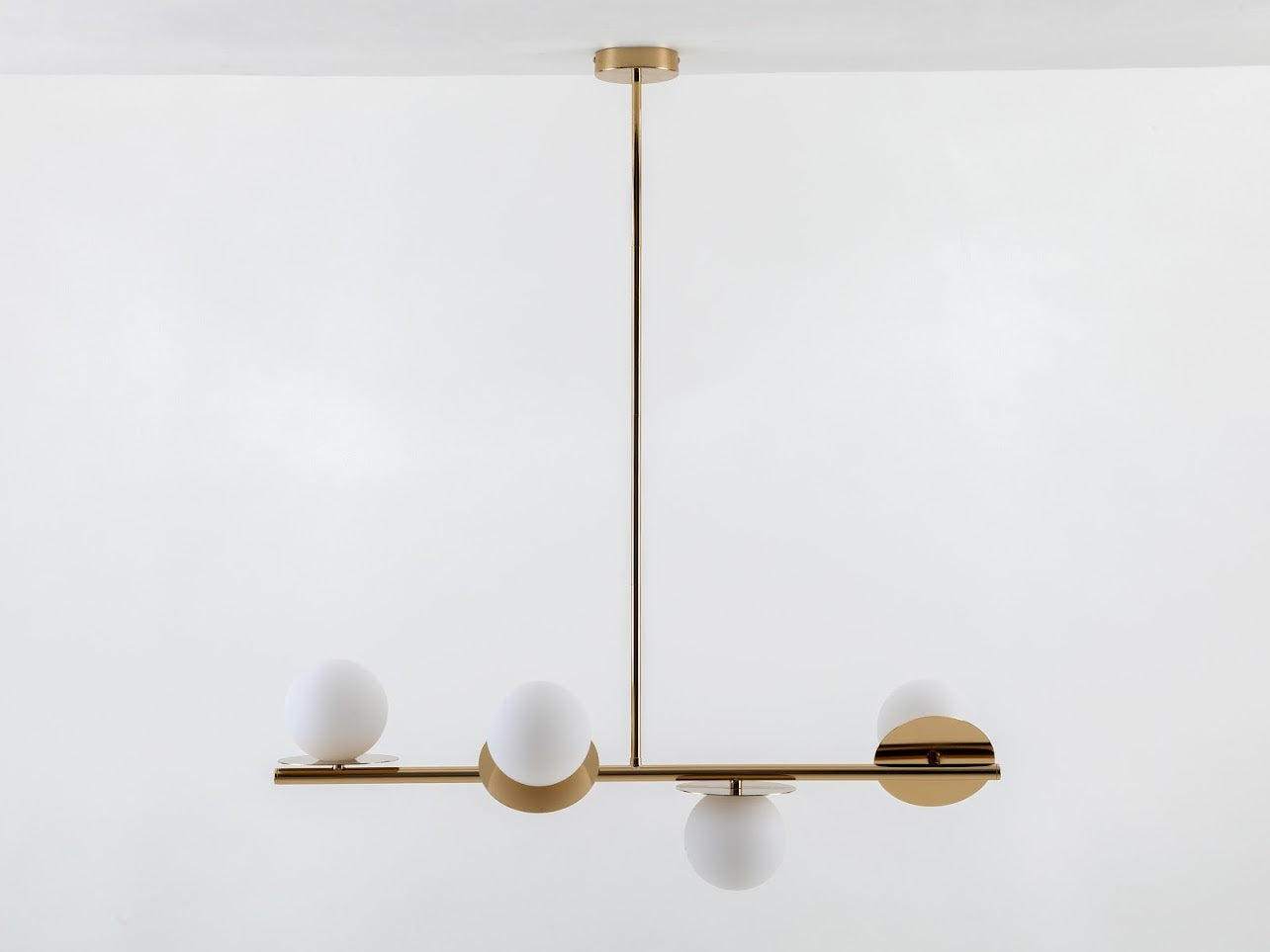 Brass Opal Disk Ceiling Light front view off