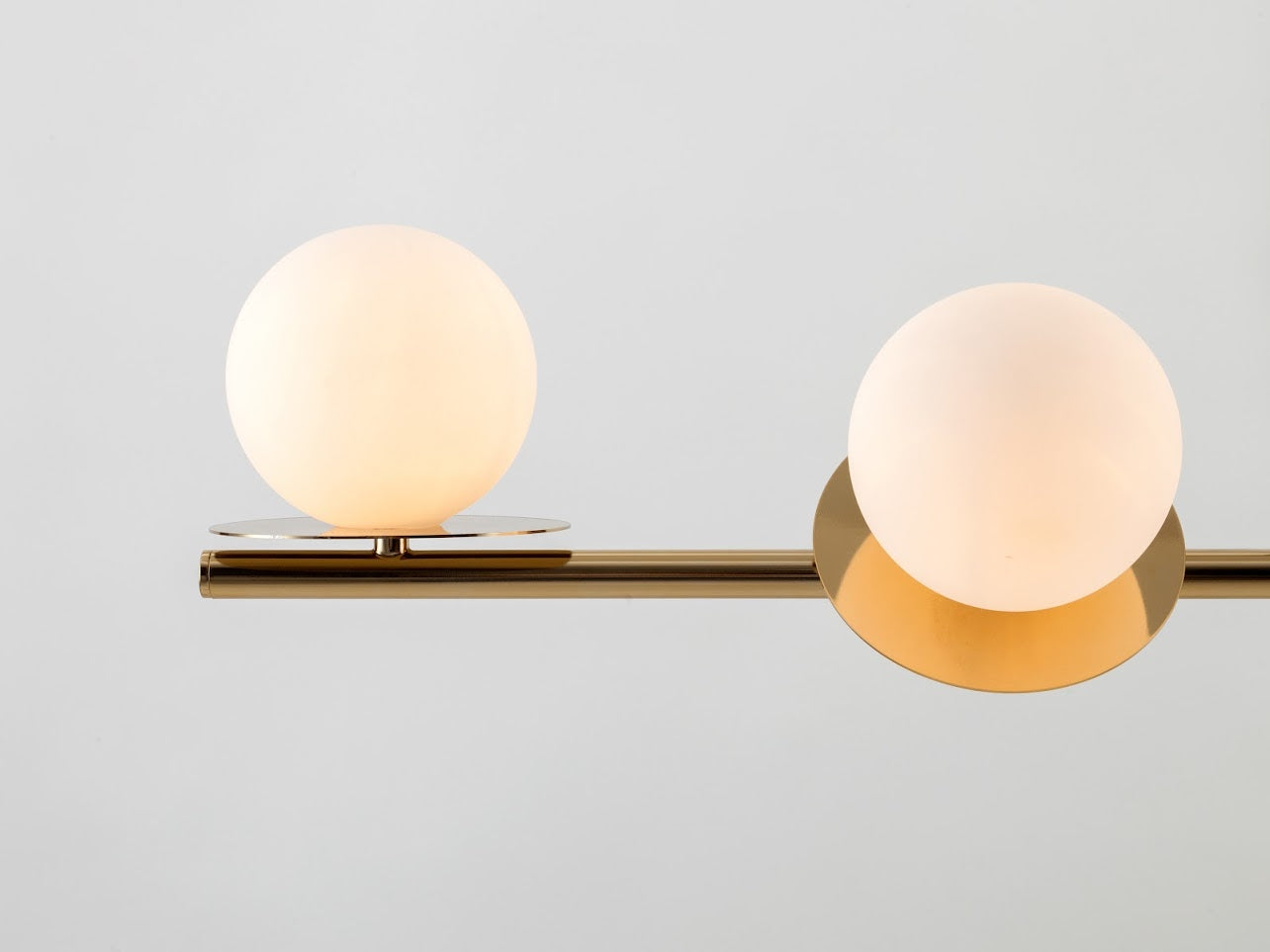 Brass Opal Disk Ceiling Light detailed view dimmed