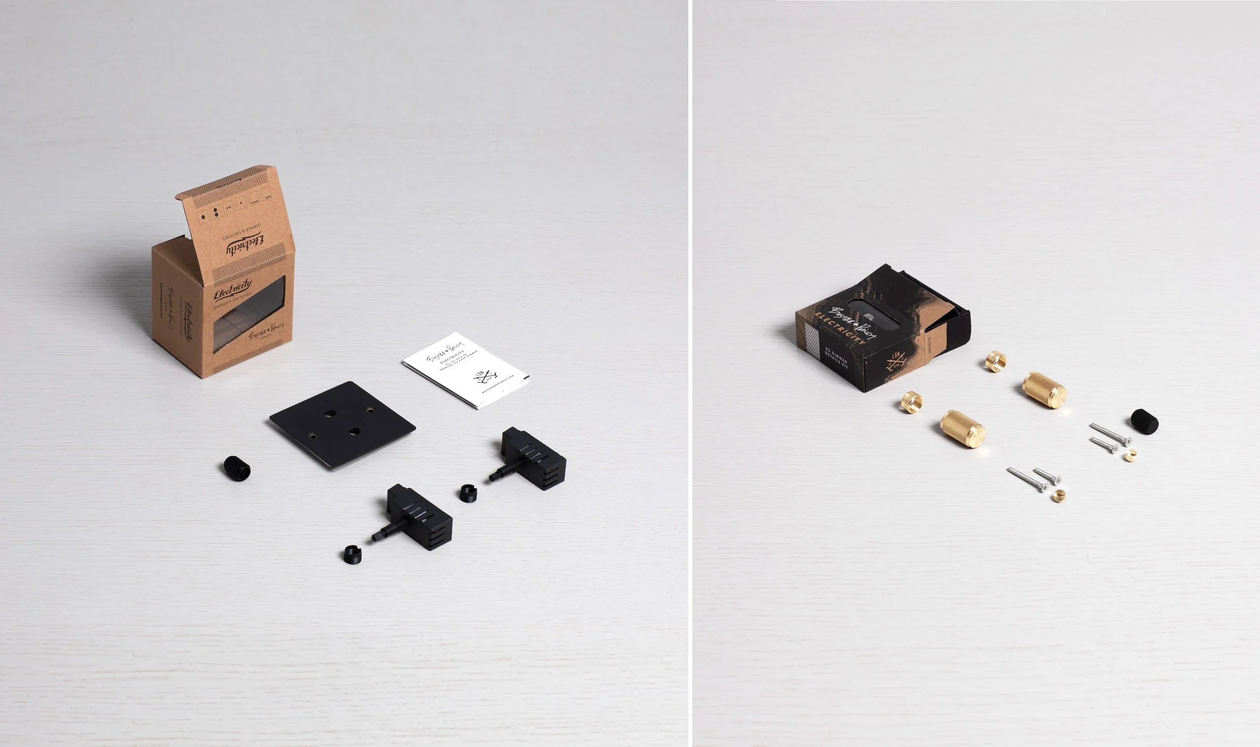 2G Dimmer/ 100W/ Black with black details, box contents.