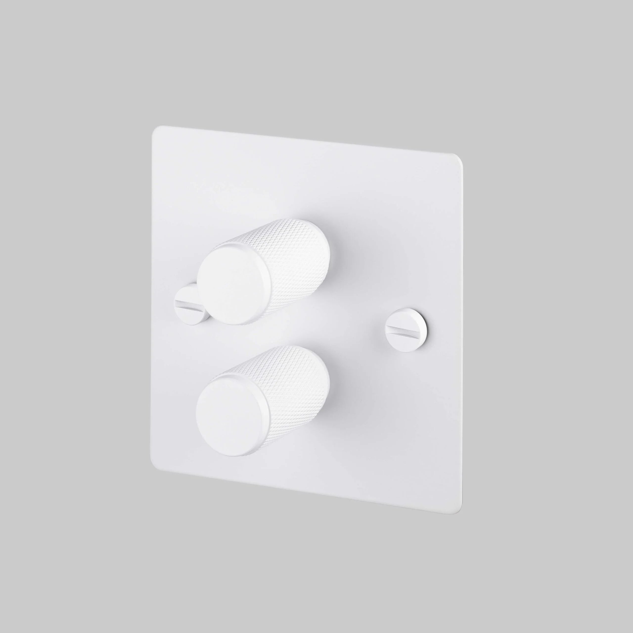 2G Dimmer/ 100W/ White with white details, angled view.