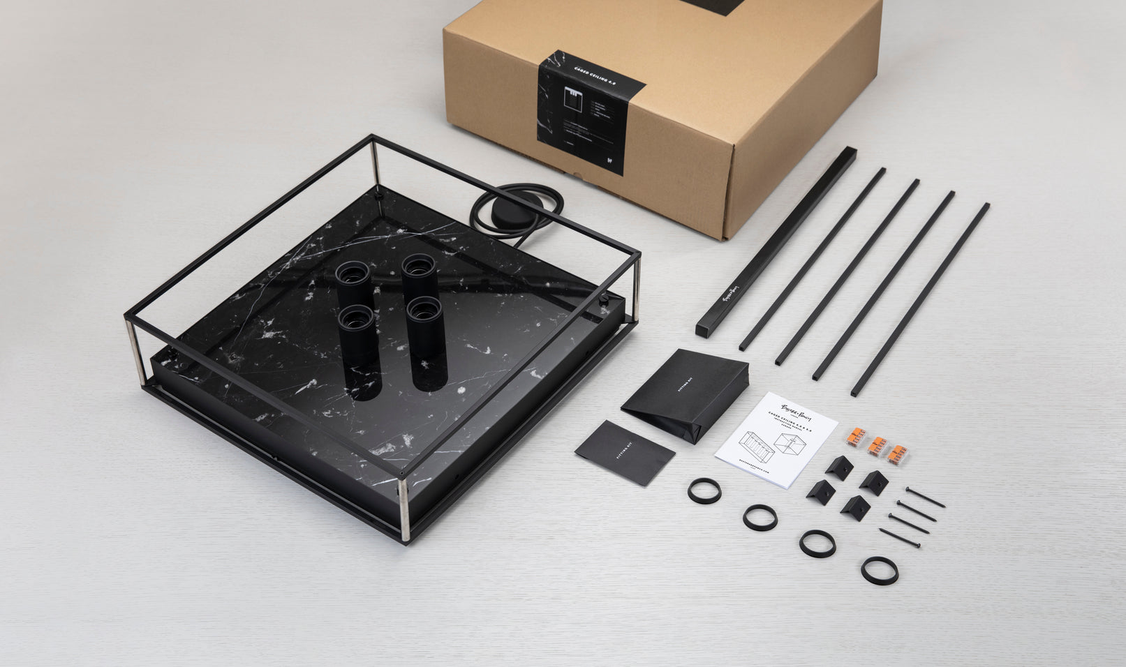 Caged Ceiling Light 4.0 Black Marble, box contents.