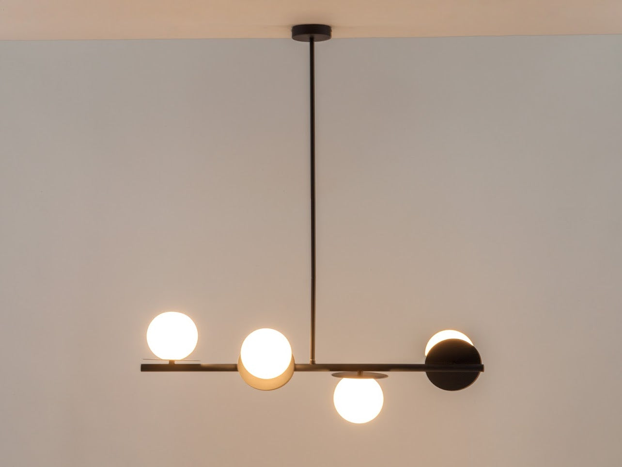 Charcoal Grey Opal Disk Ceiling Light Front view on 