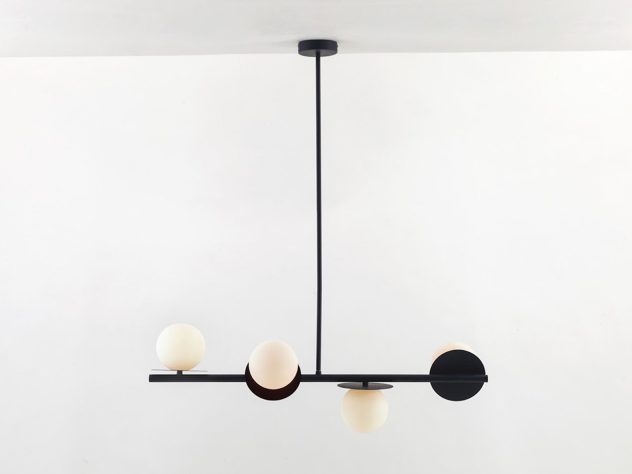 Charcoal Grey Opal Disk Ceiling Light Front view dimmed 
