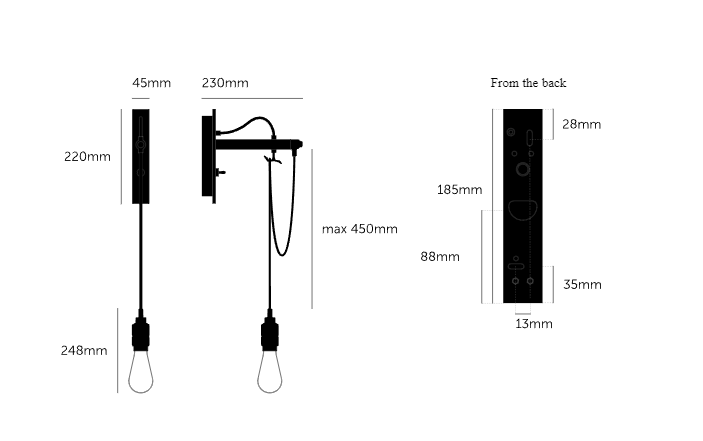 Hooked Wall Light/ Nude/ Graphite Steel dimensions