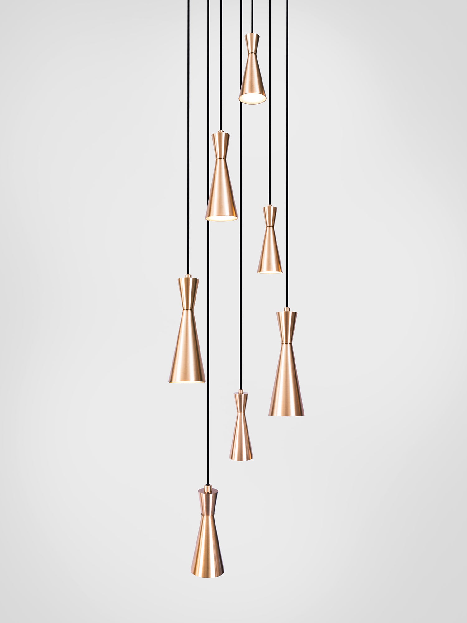 Cone 7 Cluster Light, close up view of pendants.