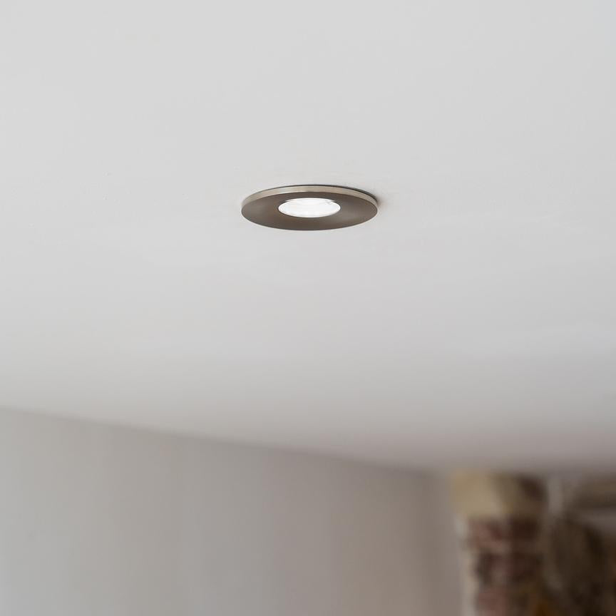 Soho Brushed Chrome LED Downlights, Fire Rated, Fixed, IP65, CCT Switch, High CRI, Dimmable