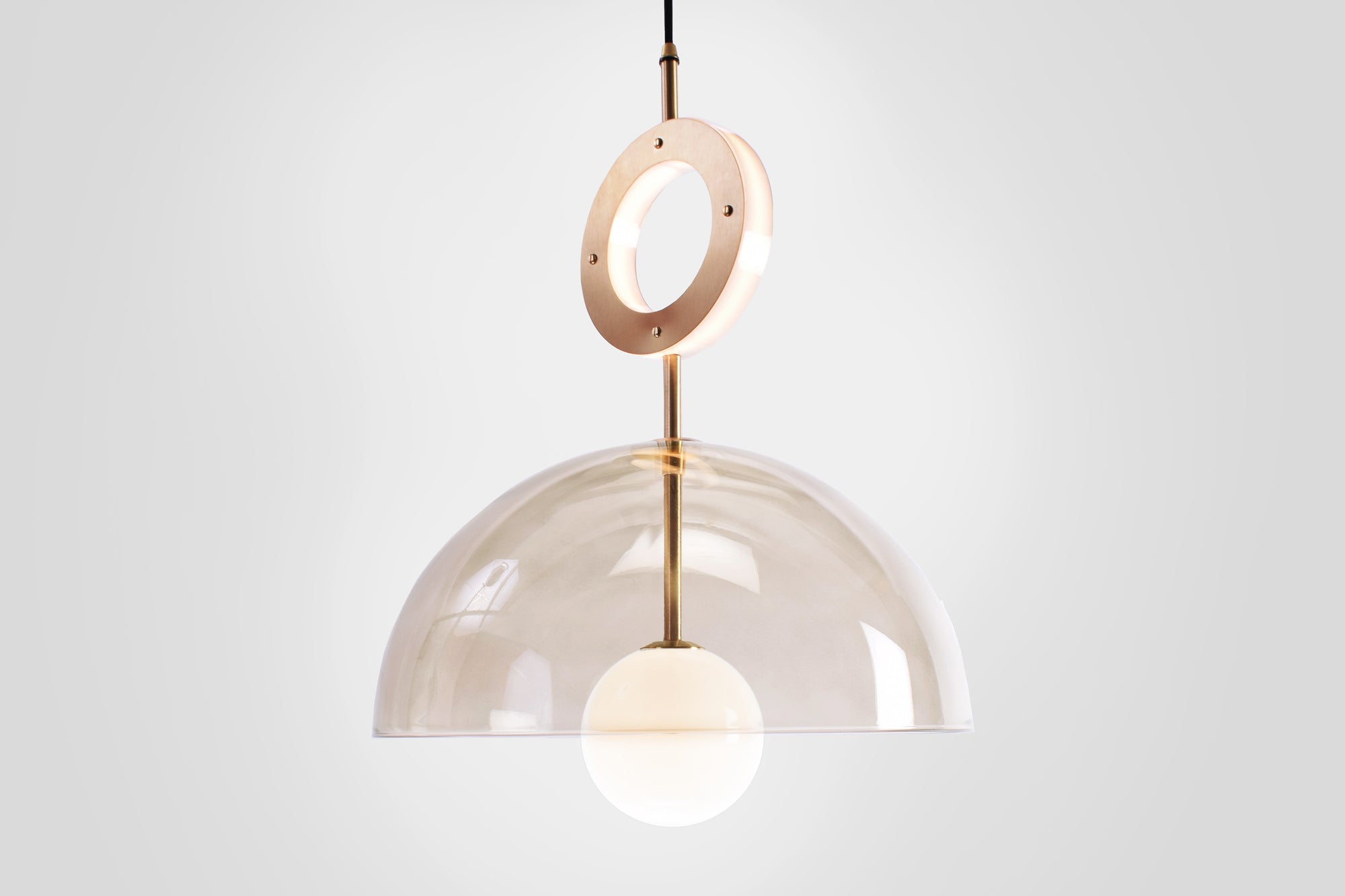 Deco Pendant and Ring Light, smoked front view.