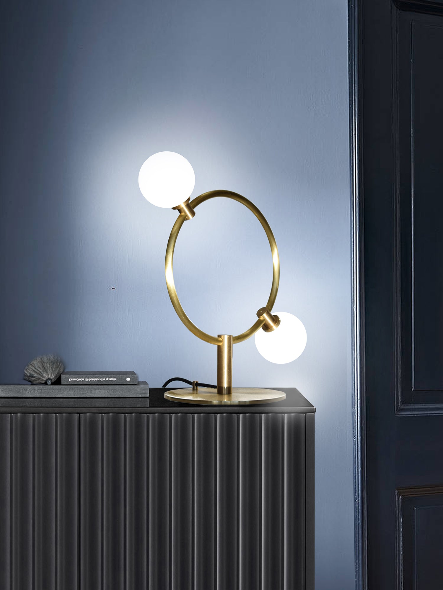 Drops Table Lamp, on table in setting.