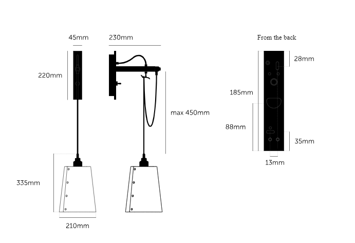 Hooked Wall/ Large/ Graphite Brass dimensions 