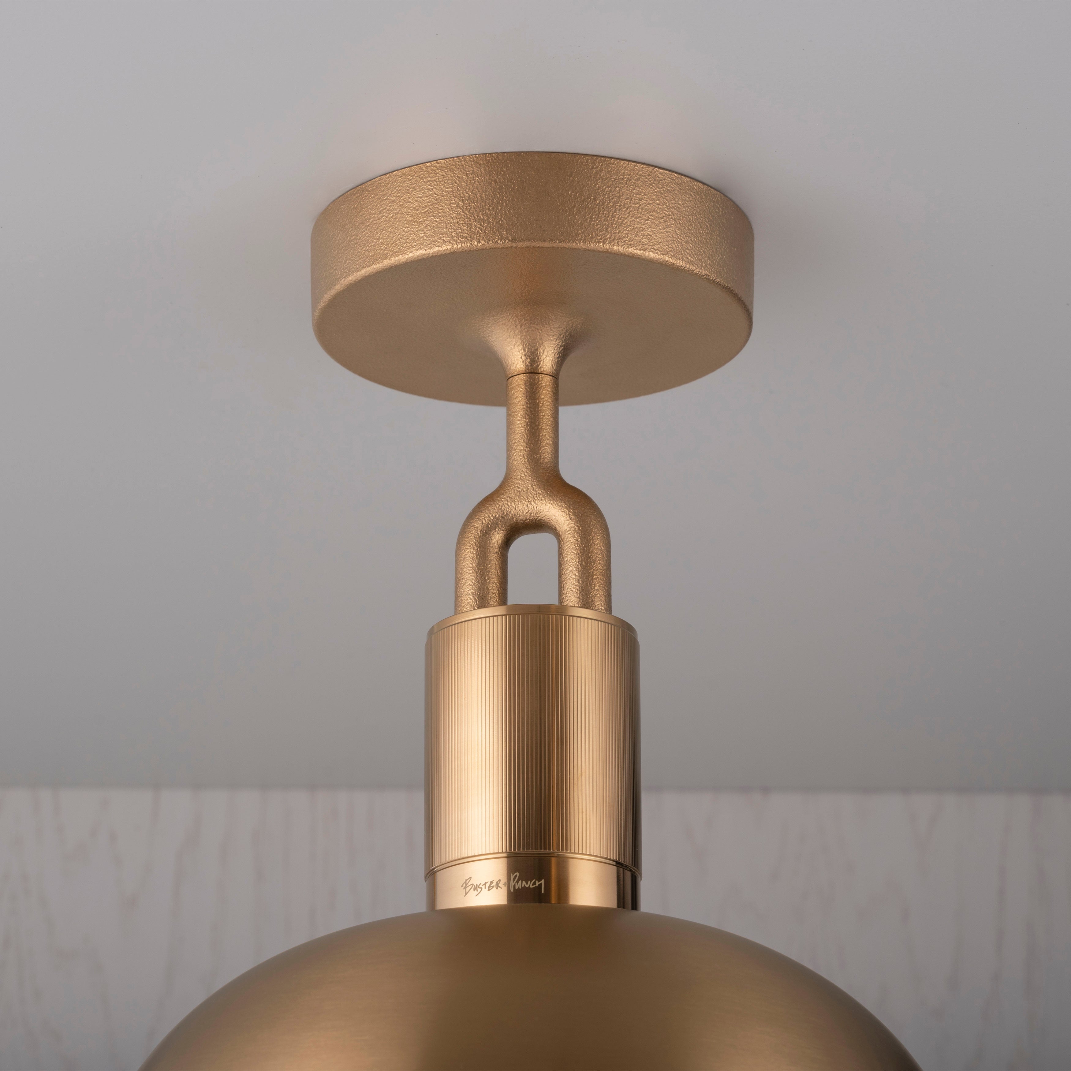 Forked Ceiling Light / Shade / Medium brass, detailed close up view of fork and fitting.