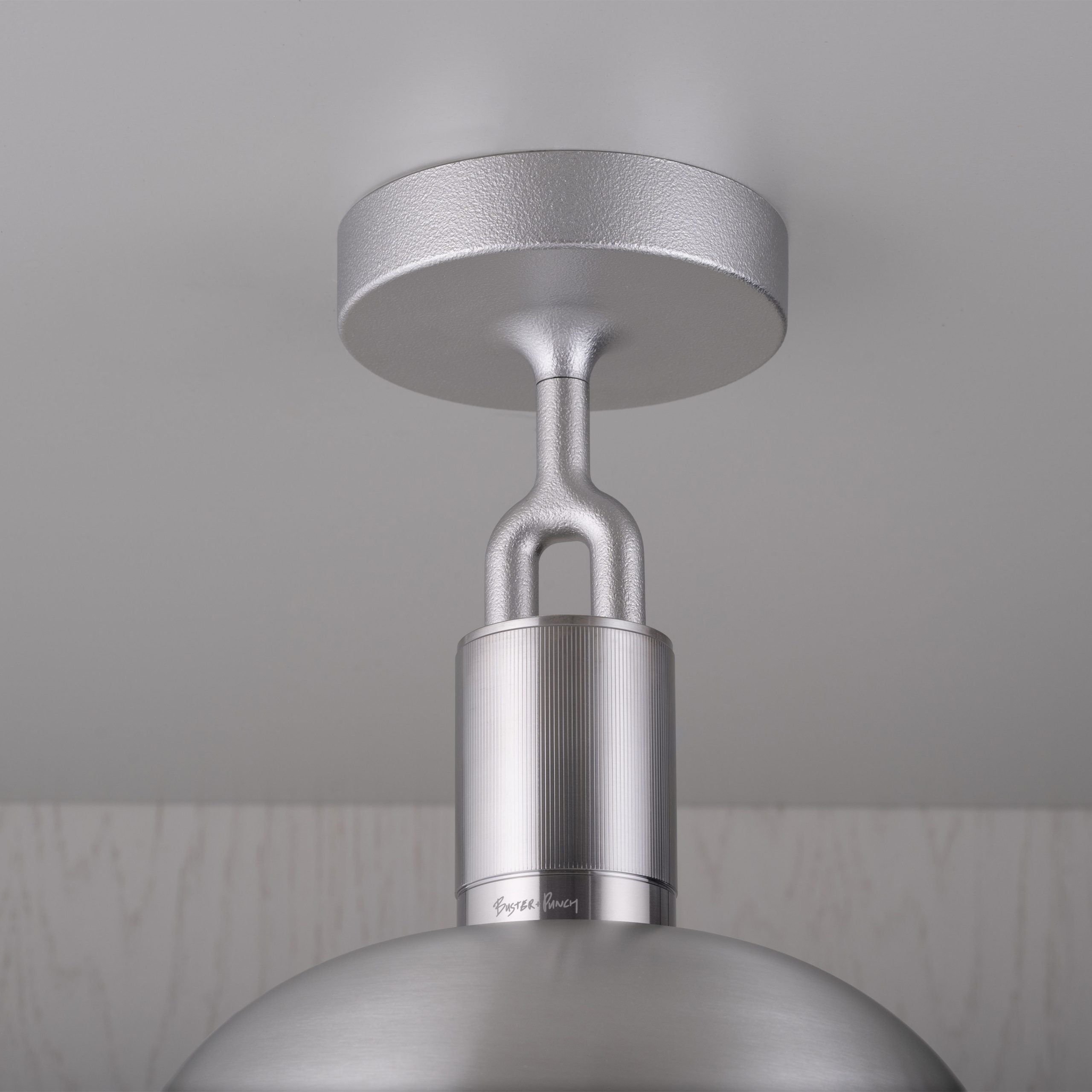 Forked Ceiling Light / Shade / Large Steel, detailed close up of fork and fitting.