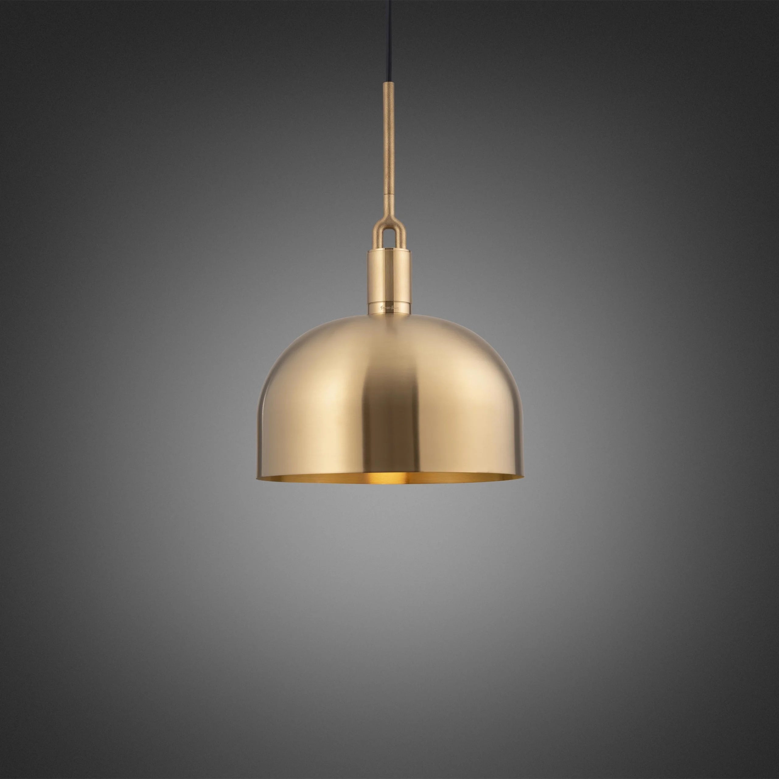 Forked Pendant Light / Shade / Large brass, front view.