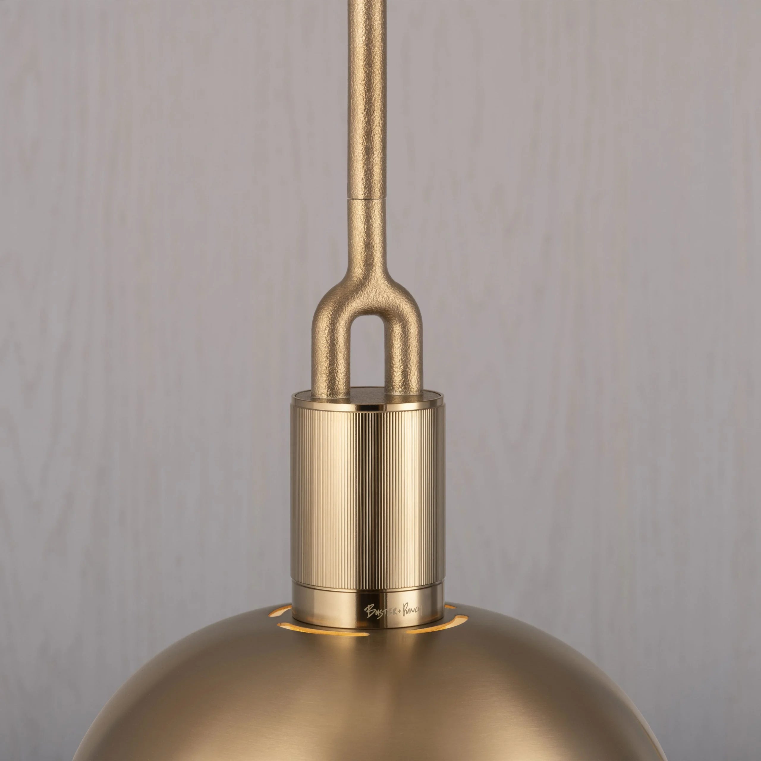 Forked Pendant Light / Shade / Globe / Smoked / Medium Brass, detailed close up view of fork.
