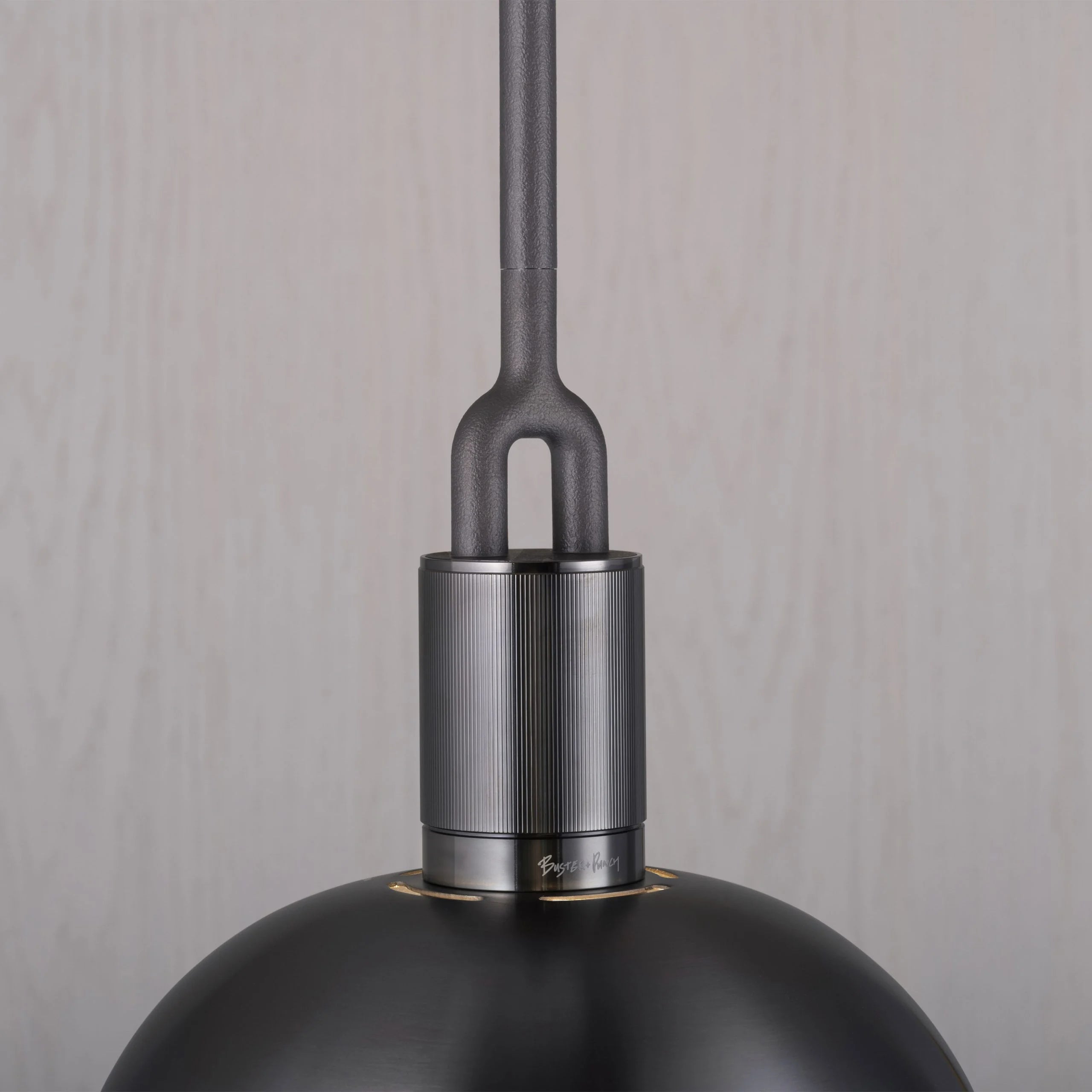 Forked Pendant Light / Shade / Globe / Opal / Medium gun metal, detailed close up of fork.