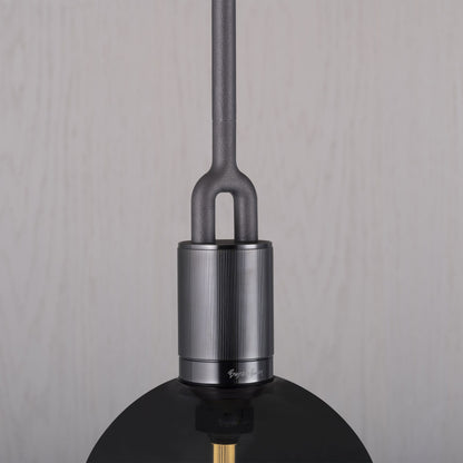 Forked Pendant Light / Globe / Smoked / Large gun metal, detailed close up view of fork.