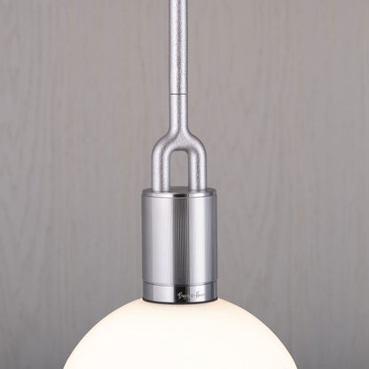 Forked pendant Light / Globe / Opal / Medium steel, detailed close up of fork.