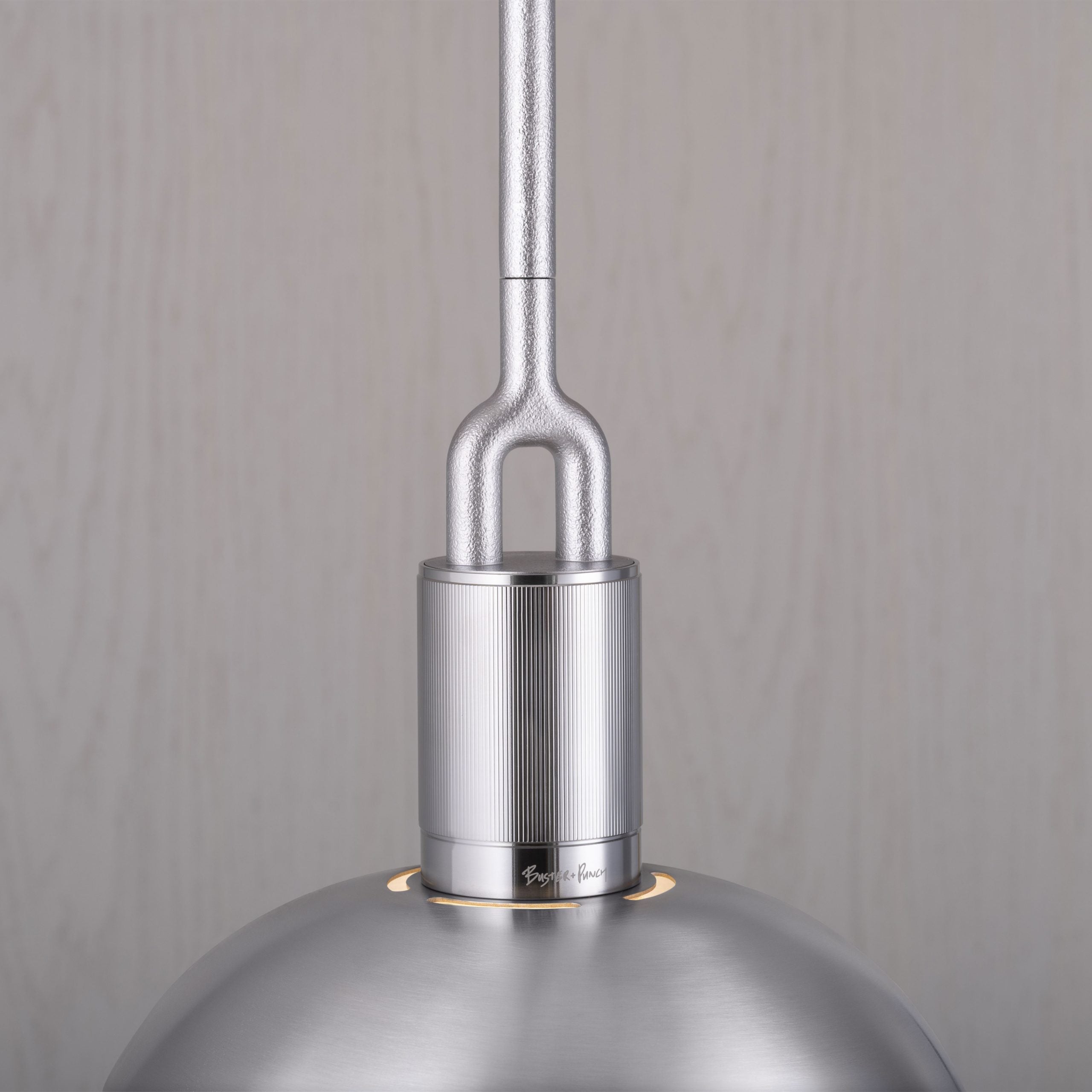 Forked Pendant Light / Shade / Globe / Smoked / Medium Steel, detailed close up view of fork.