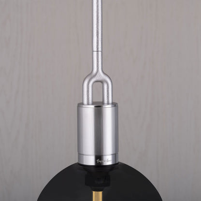 Forked Pendant Light / Globe / Smoked / Large steel,detailed close up view of fork.